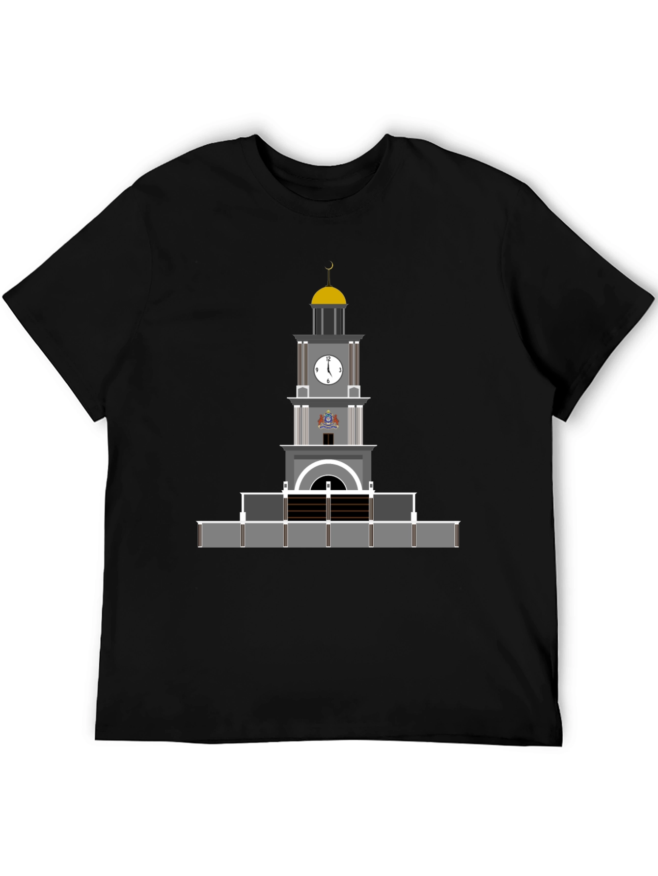 Black T-Shirt with Clock Tower Graphic