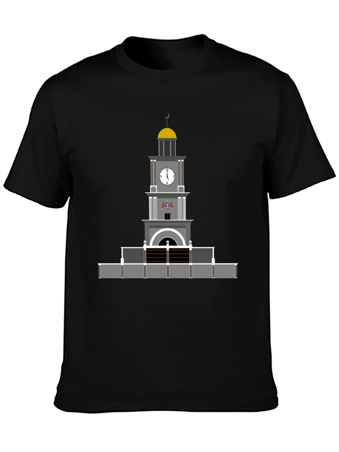 Black T-Shirt with Clock Tower Graphic
