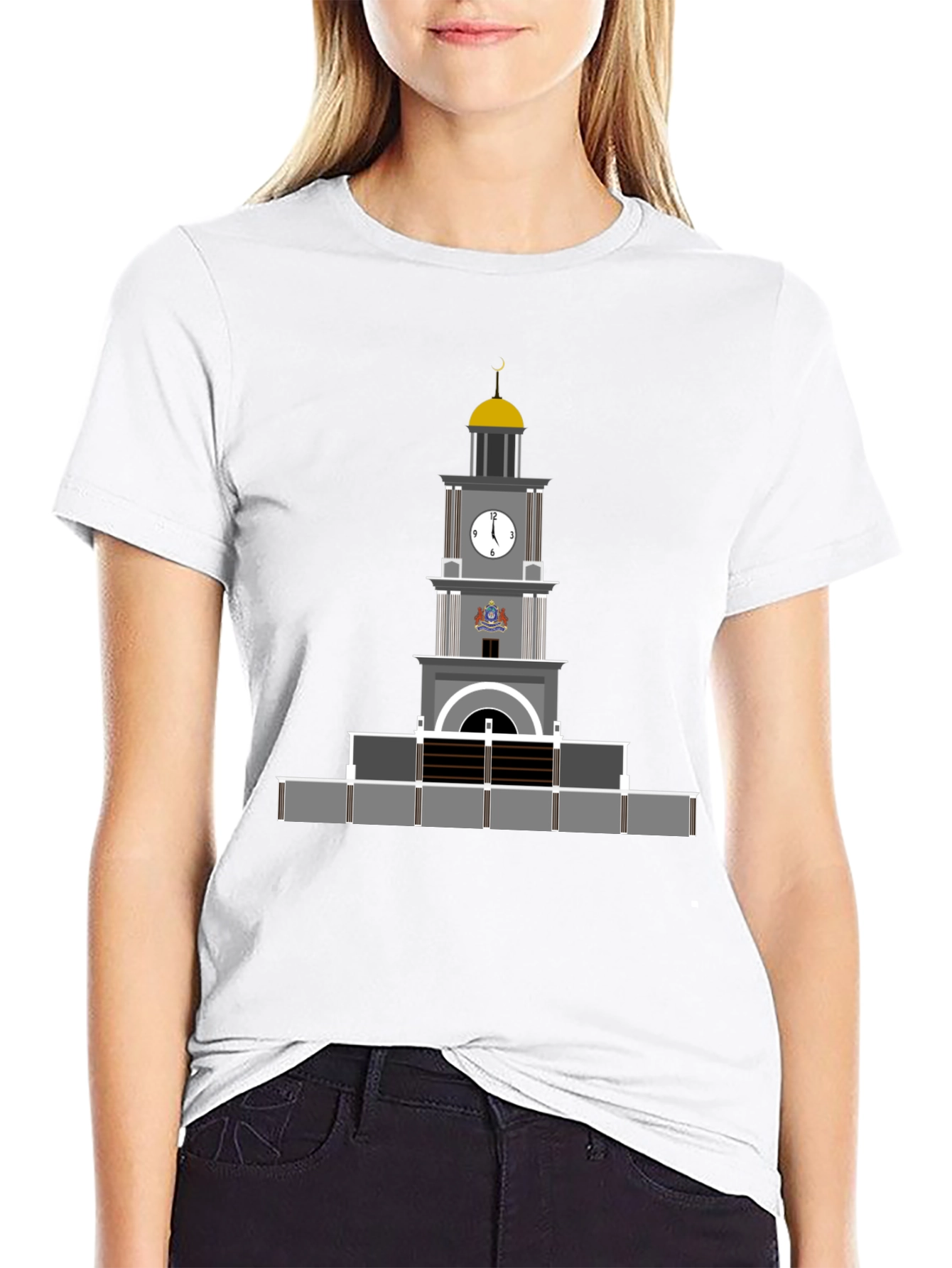 Black T-Shirt with Clock Tower Graphic