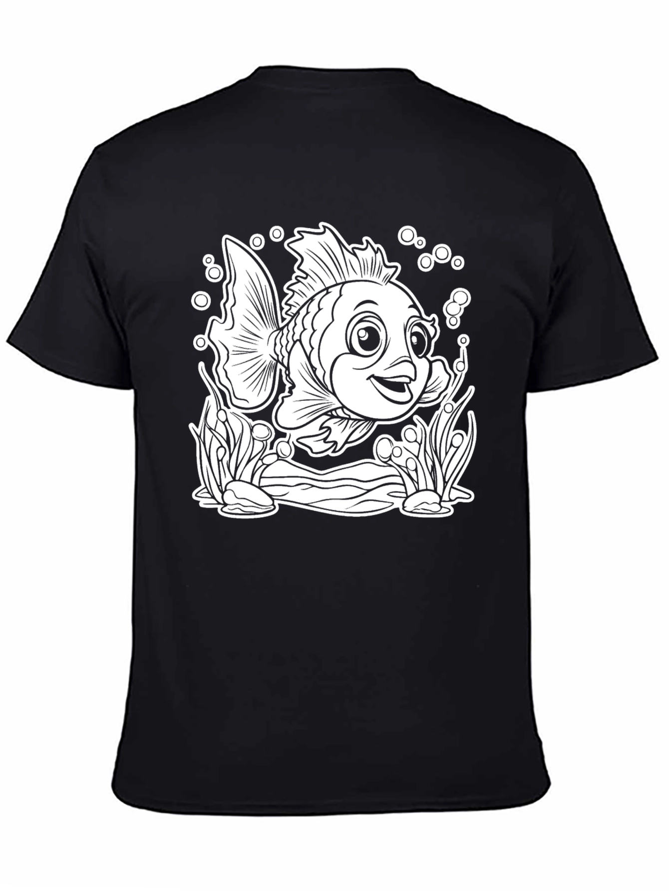 Cartoon Fish Graphic T-Shirt - Black