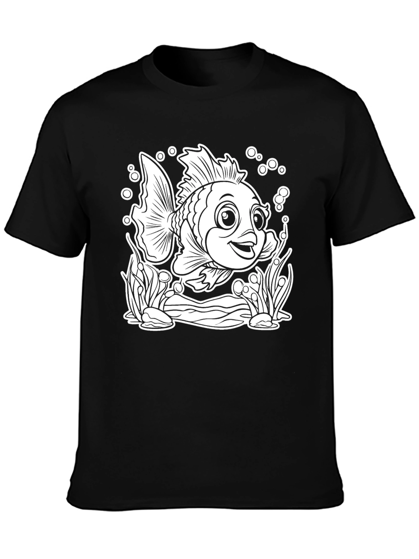 Cartoon Fish Graphic T-Shirt - Black