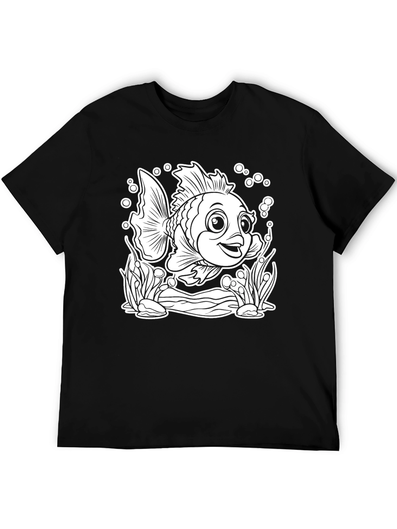 Cartoon Fish Graphic T-Shirt - Black