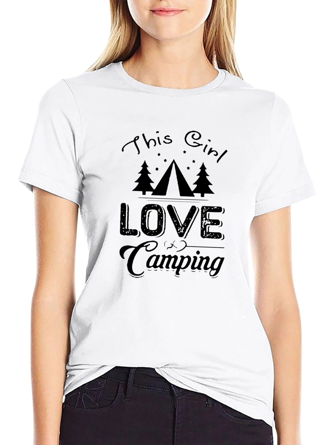 This Girl Loves Camping Graphic Tee - Black