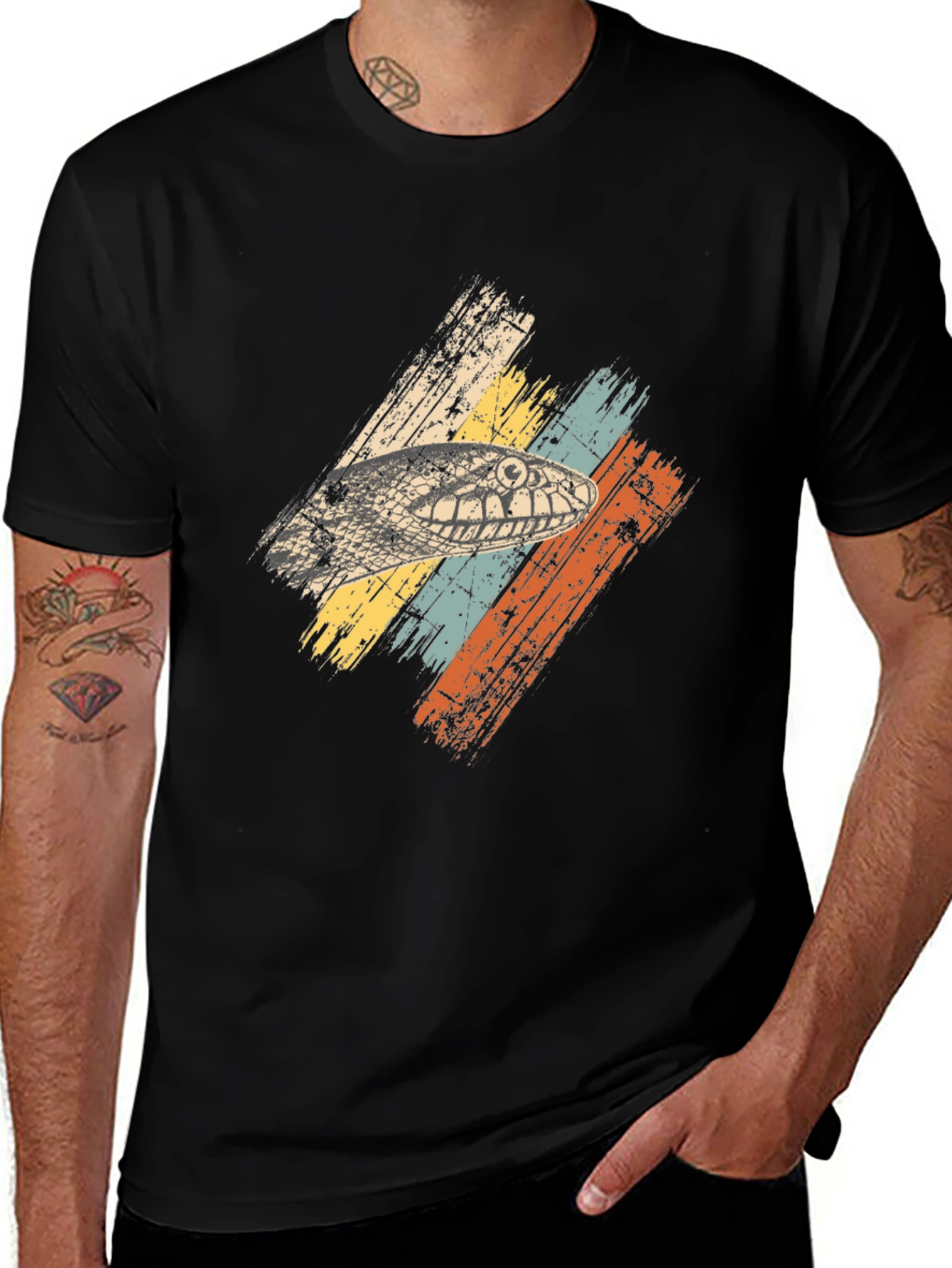 Retro Snake Head Graphic Tee - Black
