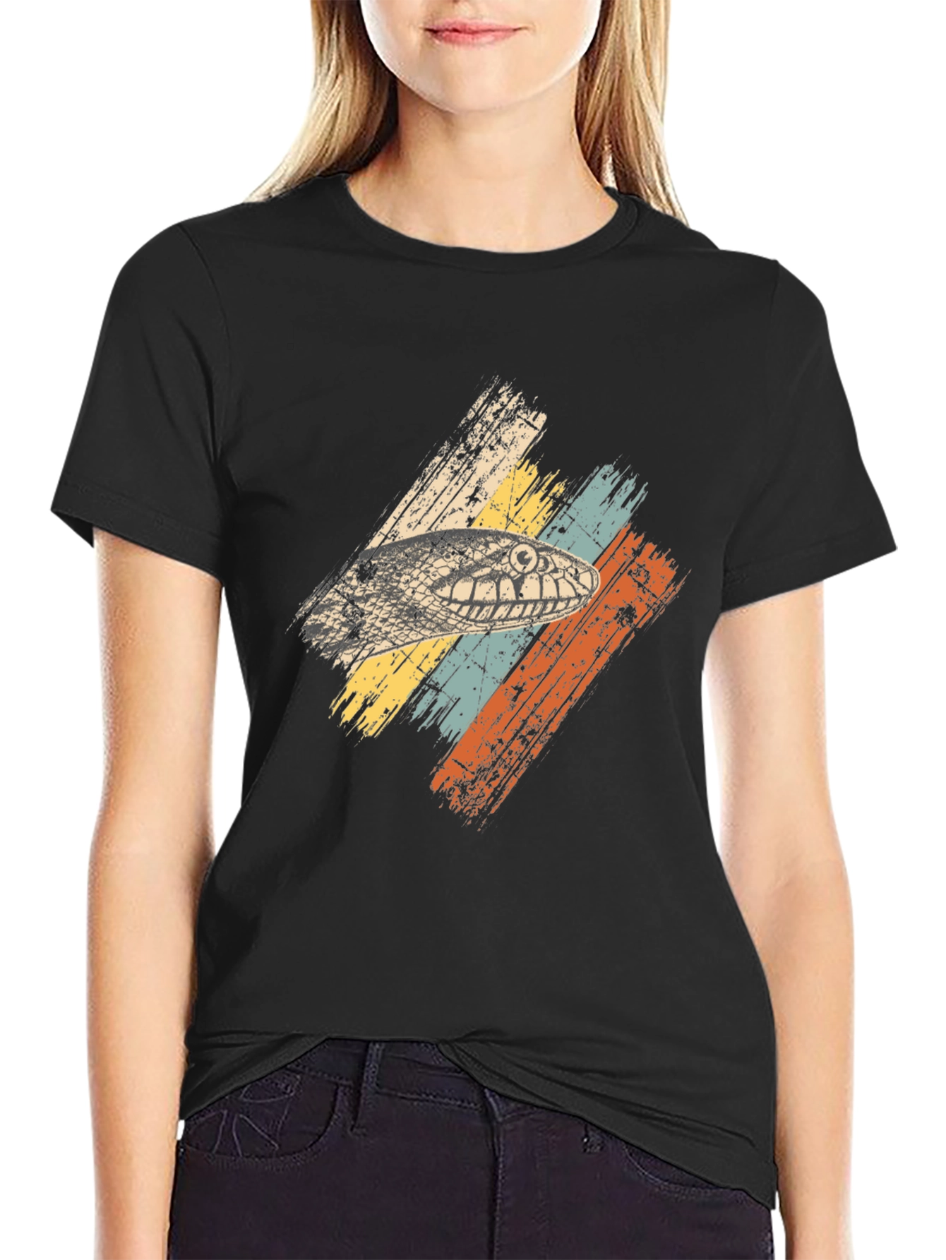 Retro Snake Head Graphic Tee - Black