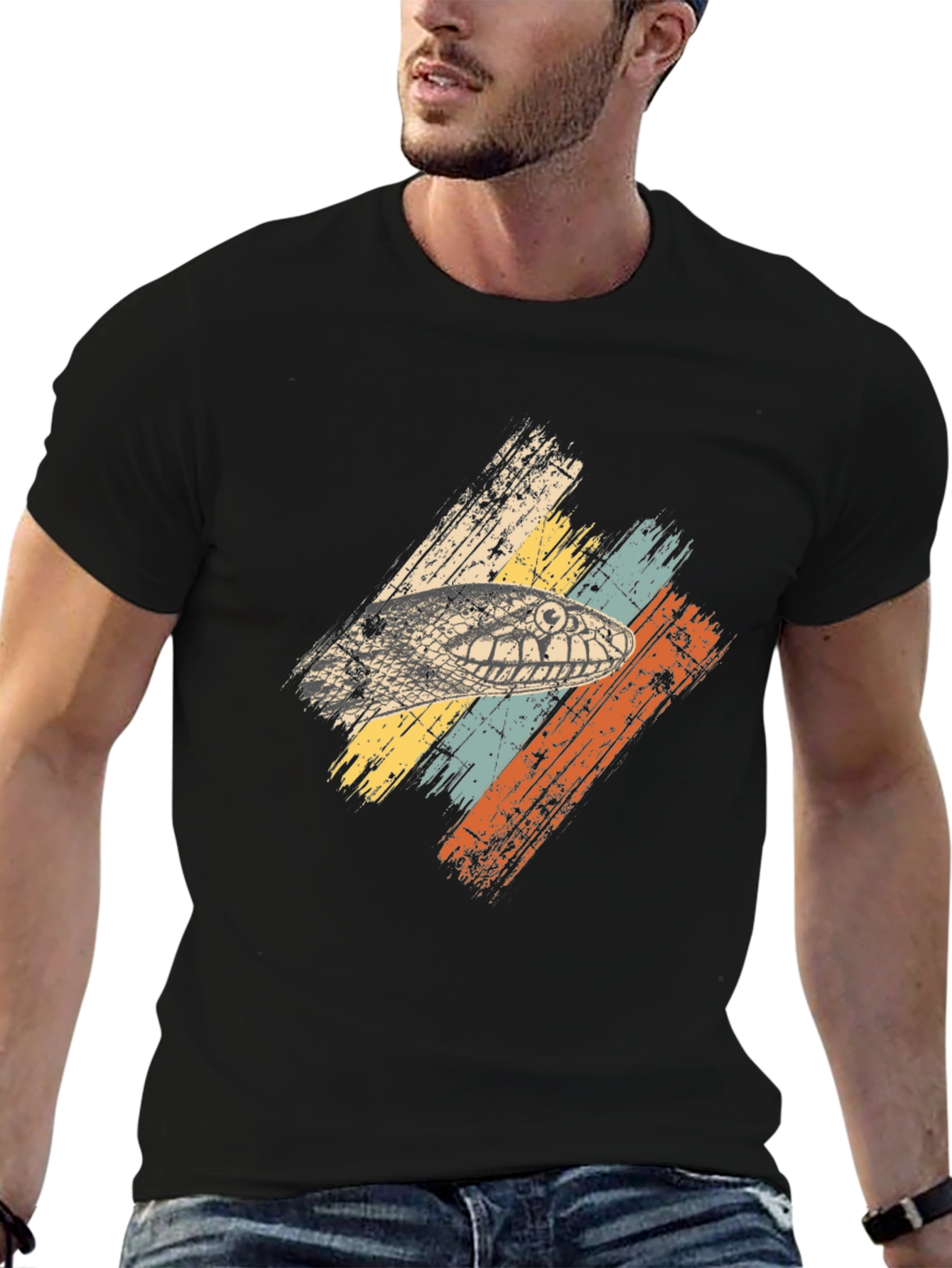 Retro Snake Head Graphic Tee - Black