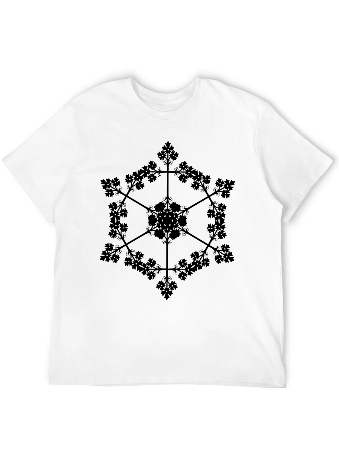Geometric Botanical Black Graphic T-Shirt