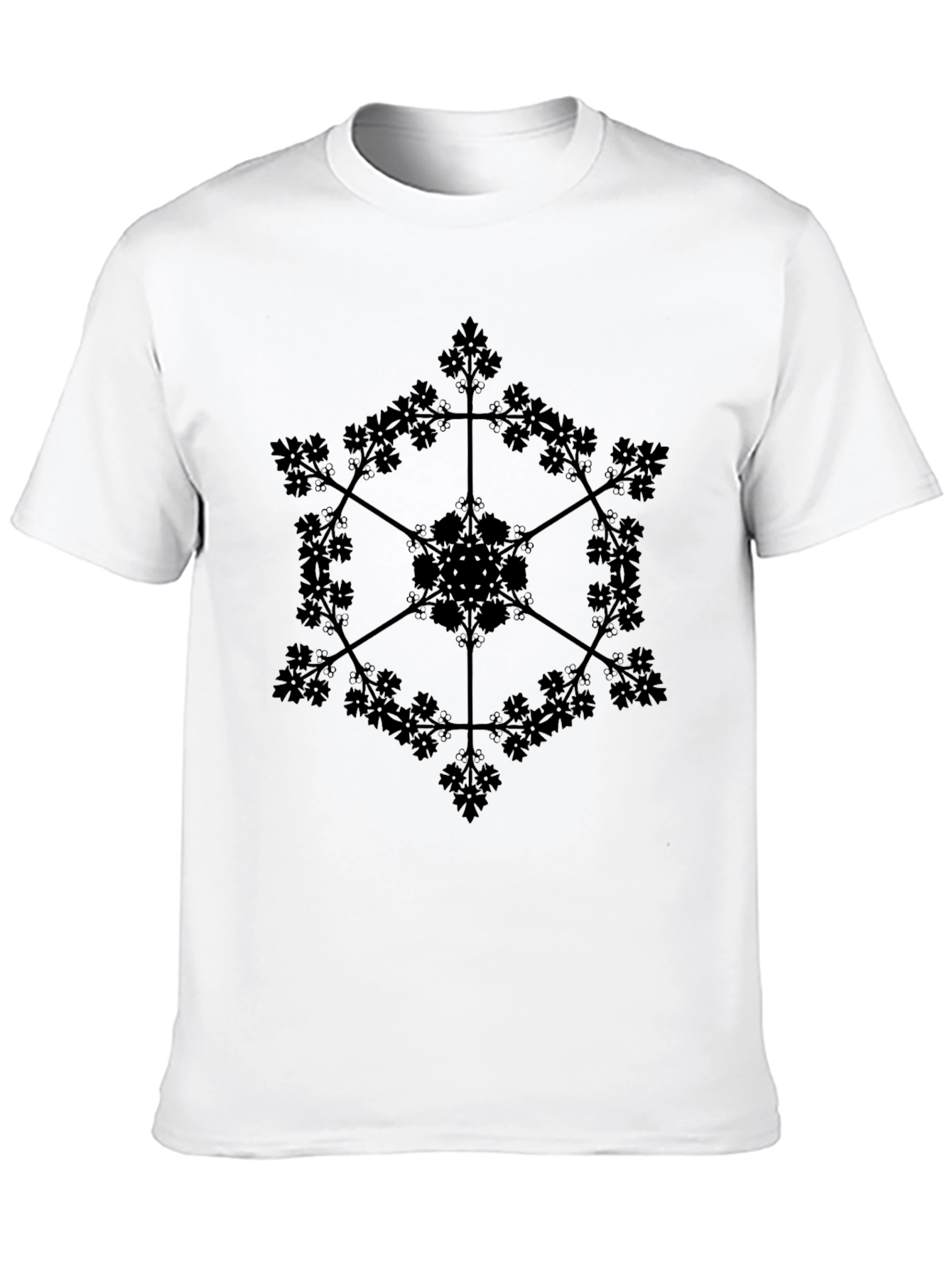 Geometric Botanical Black Graphic T-Shirt