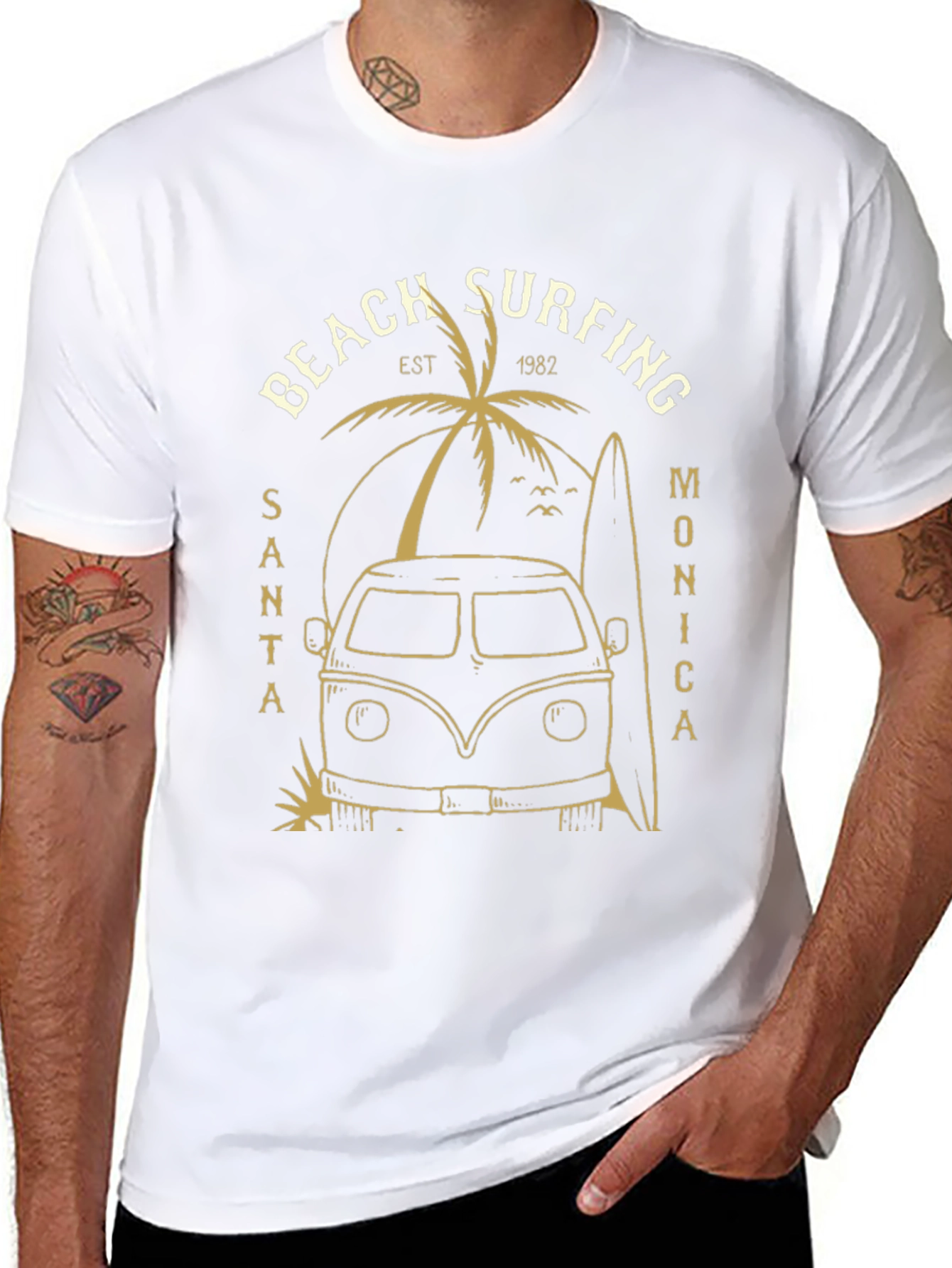 Beach Surfing Santa Monica Black Tee