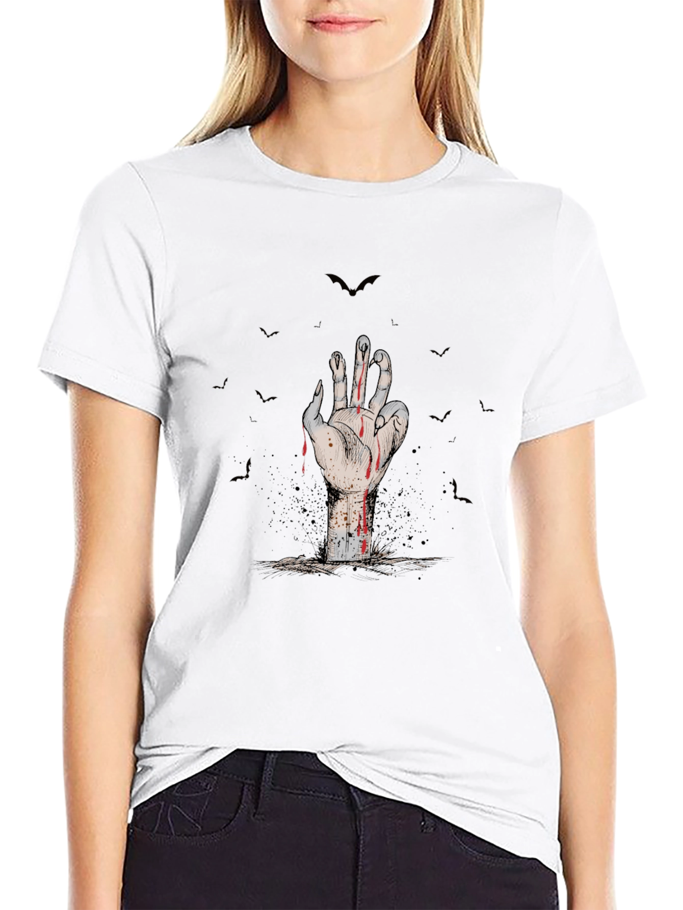 Zombie Hand Halloween Graphic T-Shirt