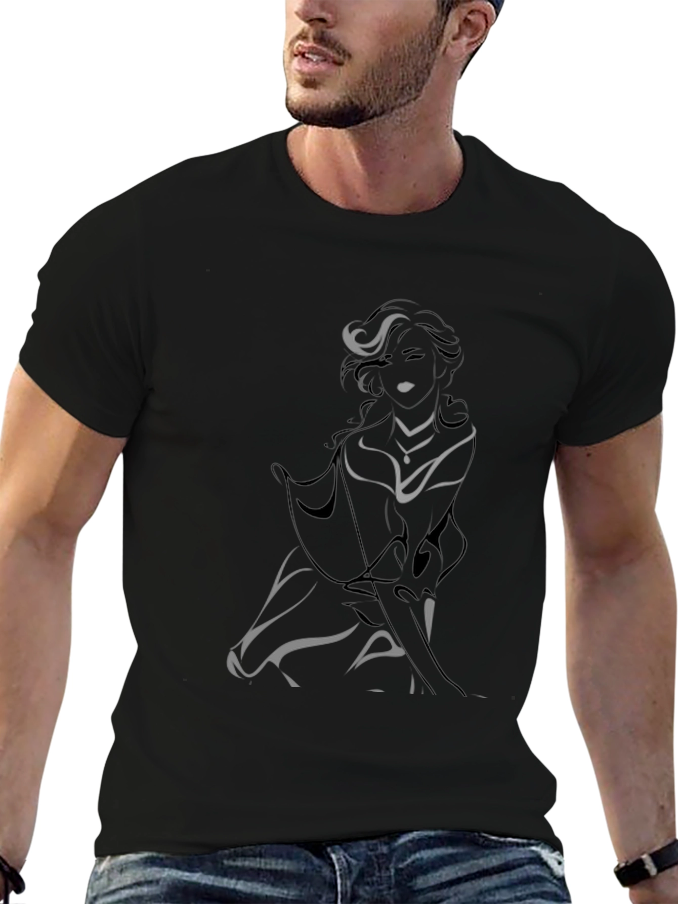 Elegant Silhouette Graphic Tee - Black Cotton