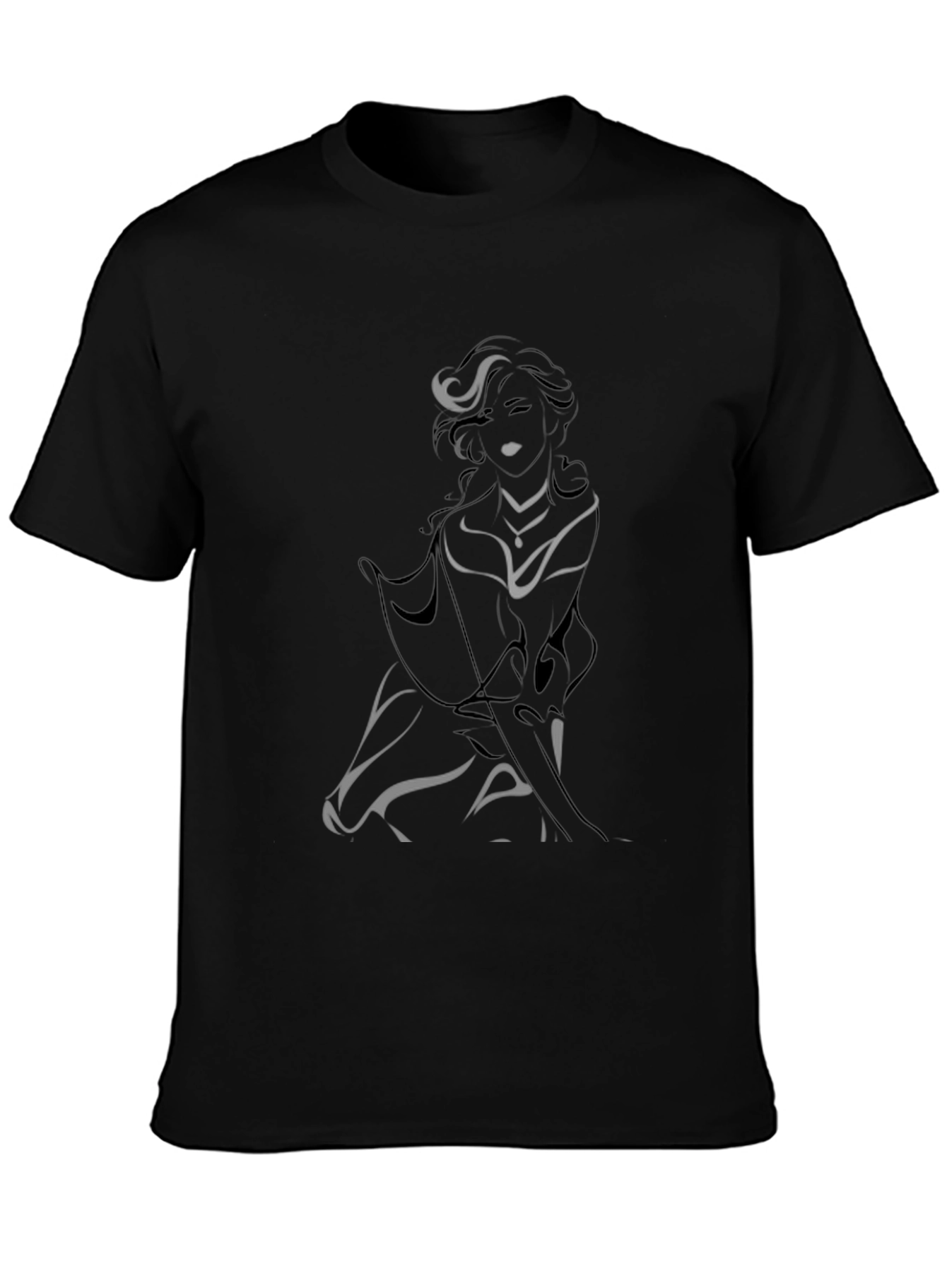 Elegant Silhouette Graphic Tee - Black Cotton