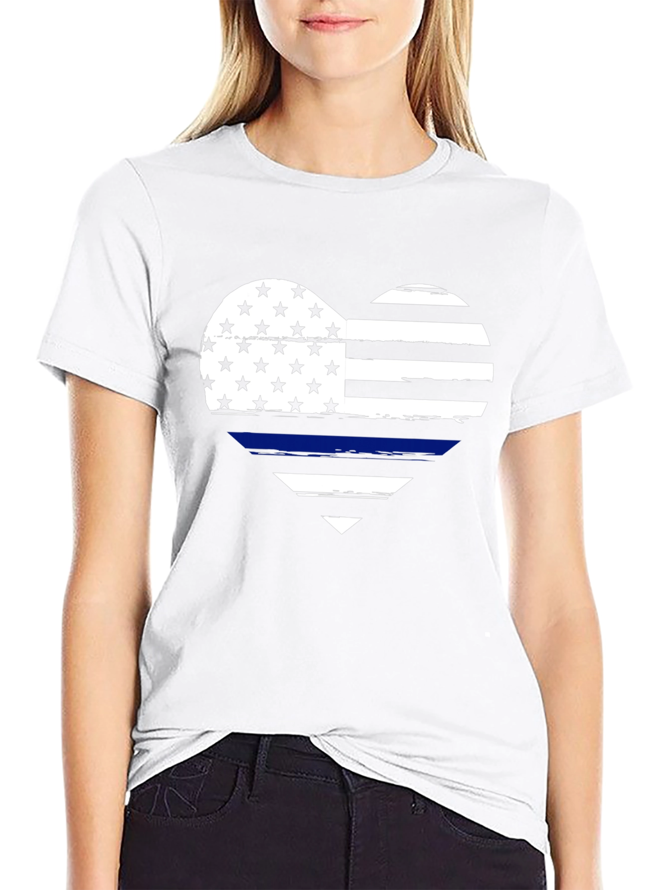 Thin Blue Line Heart Flag Graphic T-Shirt