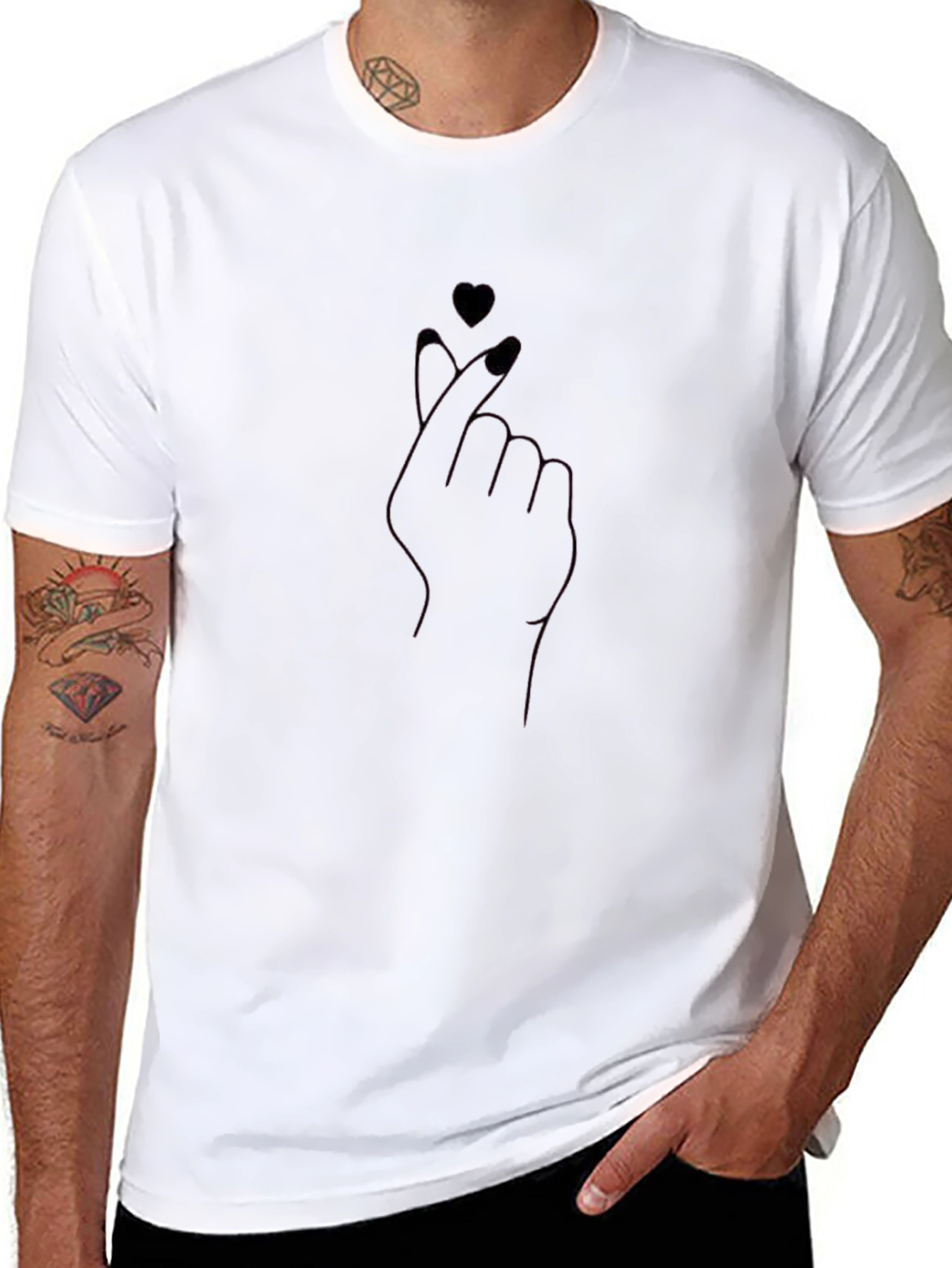 Love Heart Finger Gesture Black T-Shirt