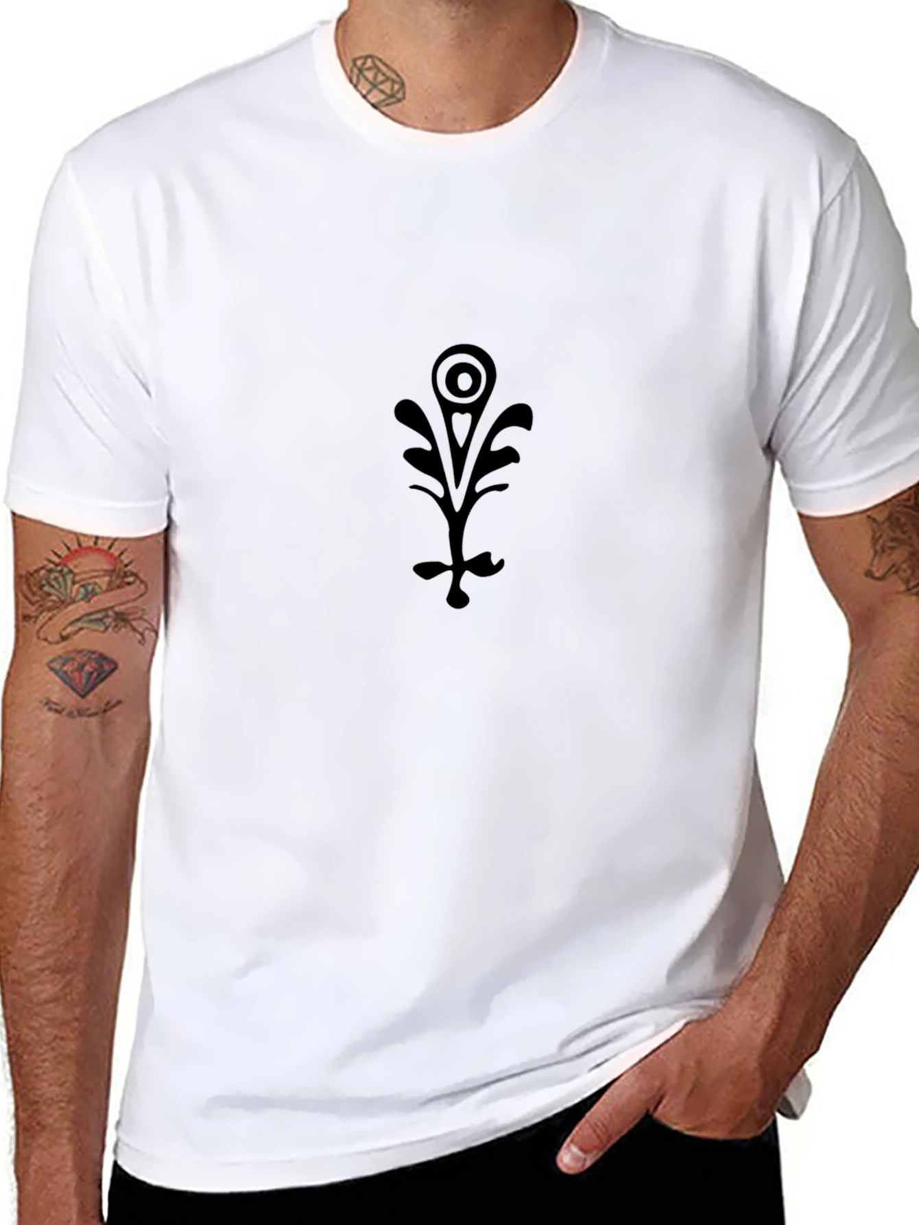 Mens Black T-Shirt with Unique Floral Graphic