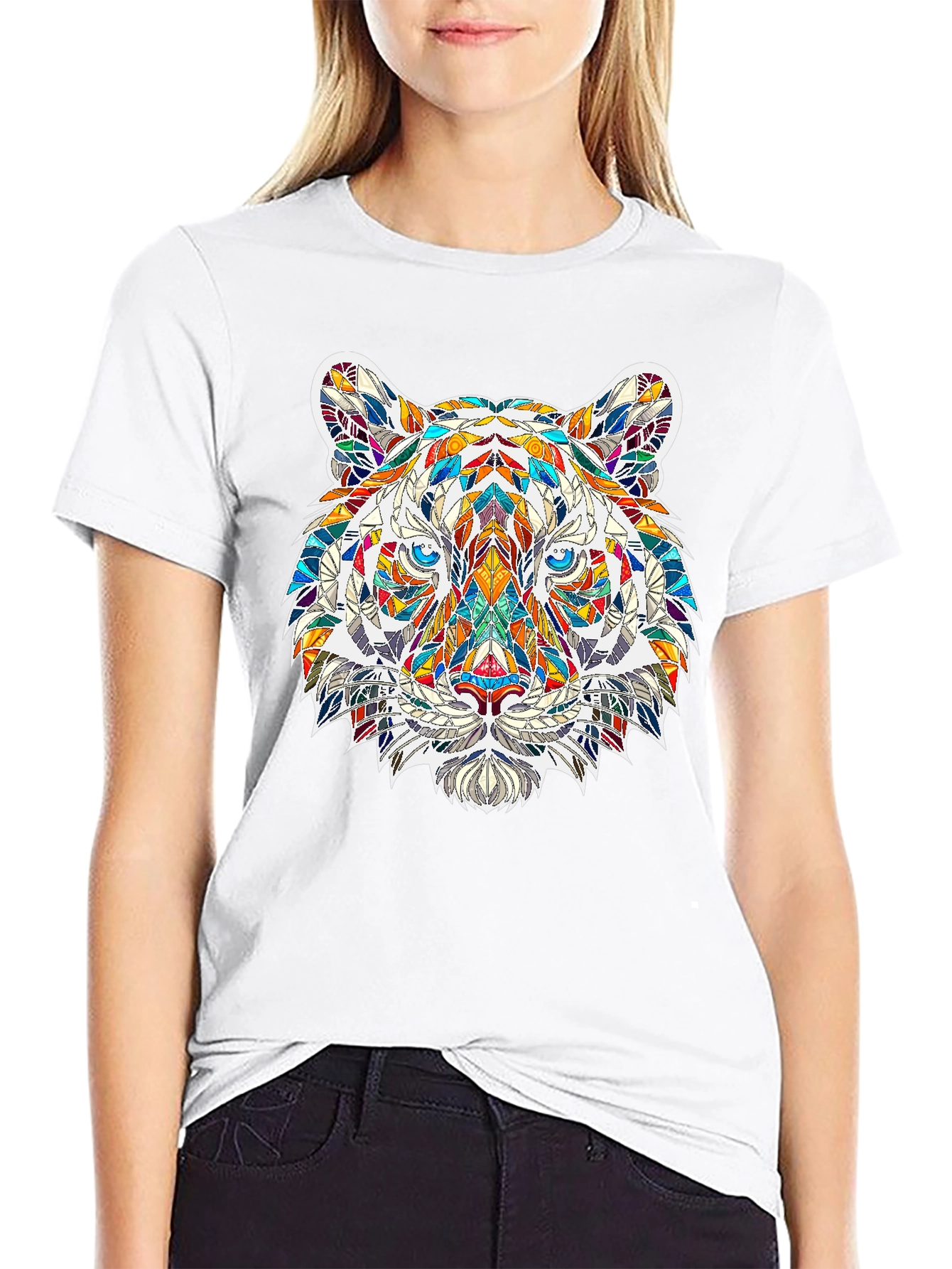 Geometric Tiger Print Black T-Shirt