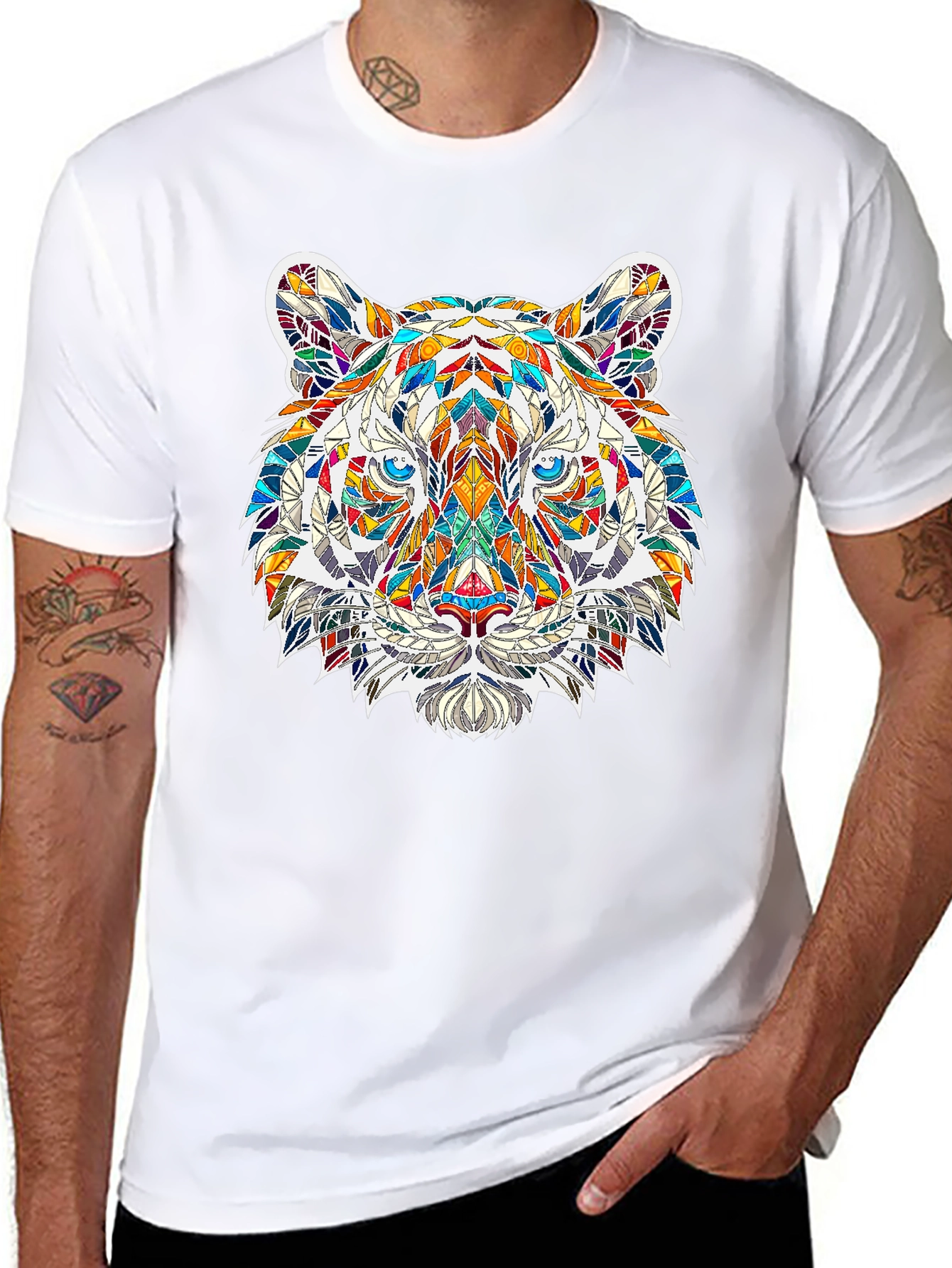 Geometric Tiger Print Black T-Shirt
