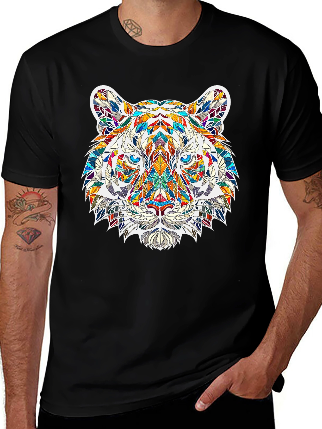 Geometric Tiger Print Black T-Shirt