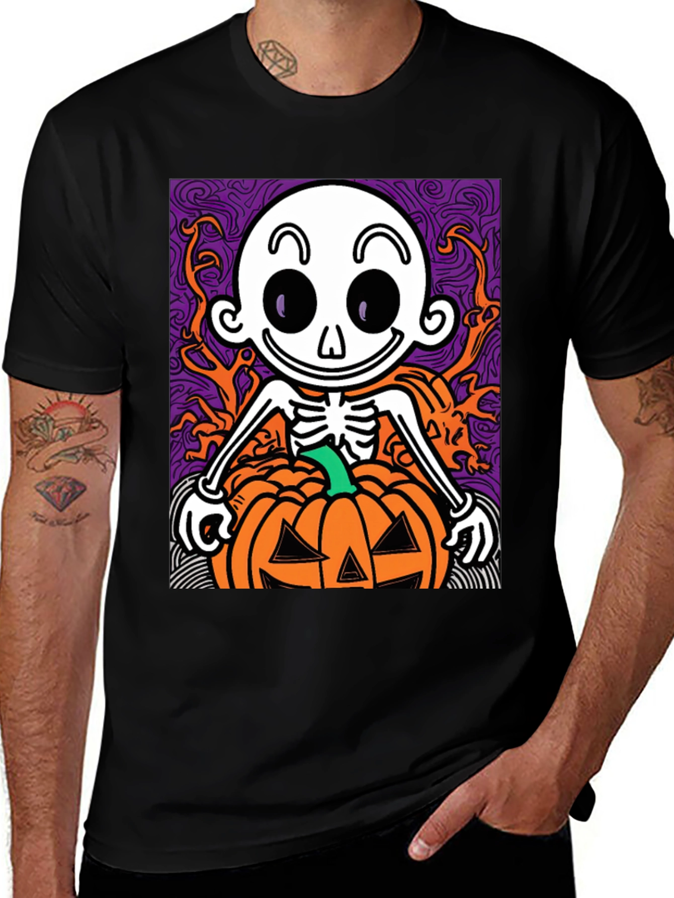 Spooky Skeleton Pumpkin Halloween T-Shirt