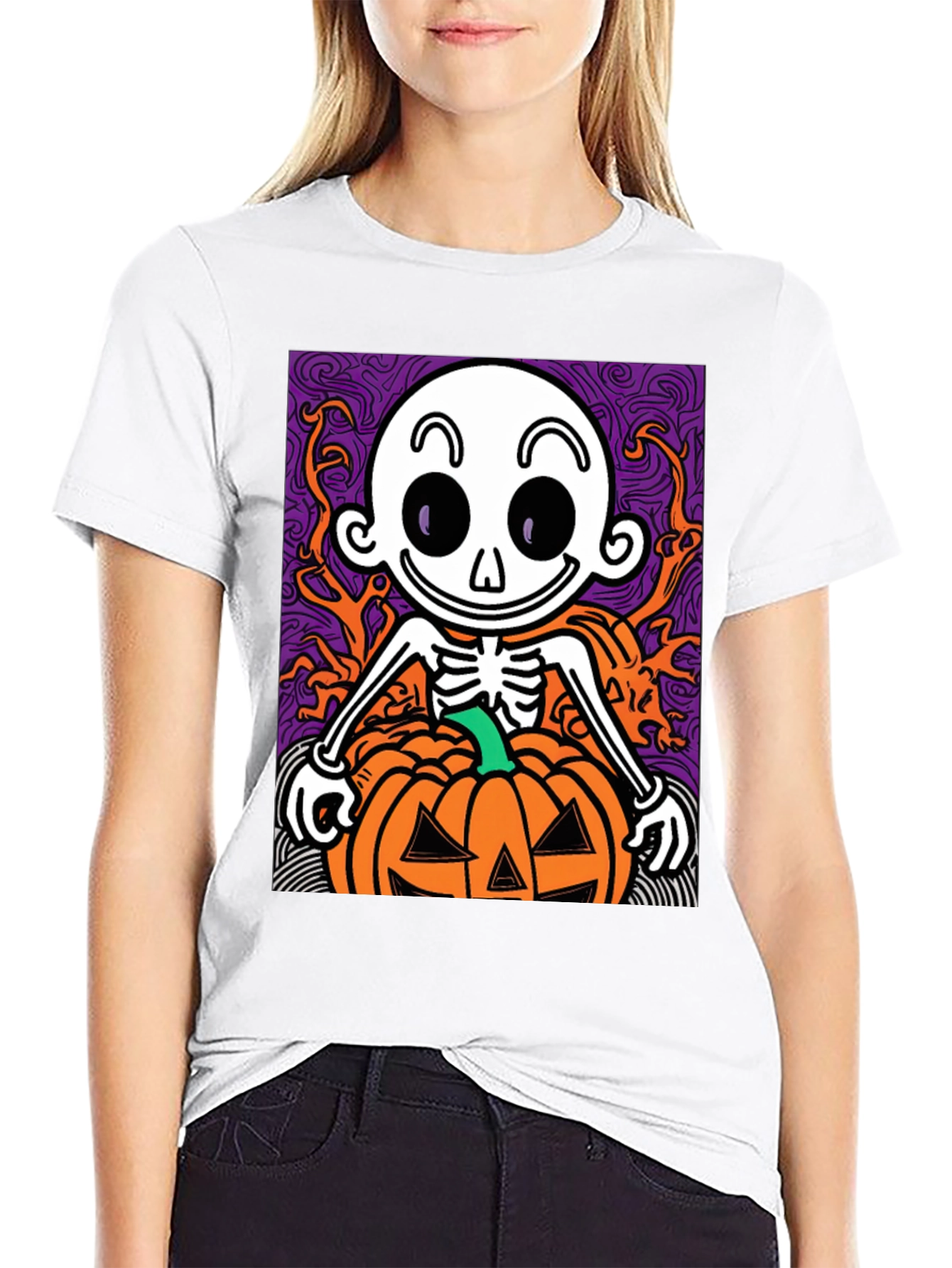 Spooky Skeleton Pumpkin Halloween T-Shirt
