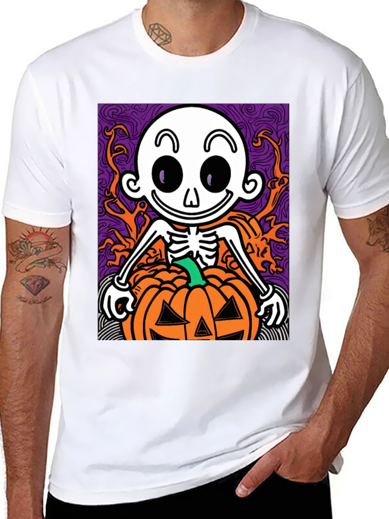 Spooky Skeleton Pumpkin Halloween T-Shirt