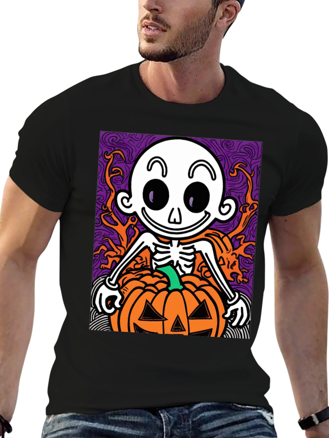 Spooky Skeleton Pumpkin Halloween T-Shirt