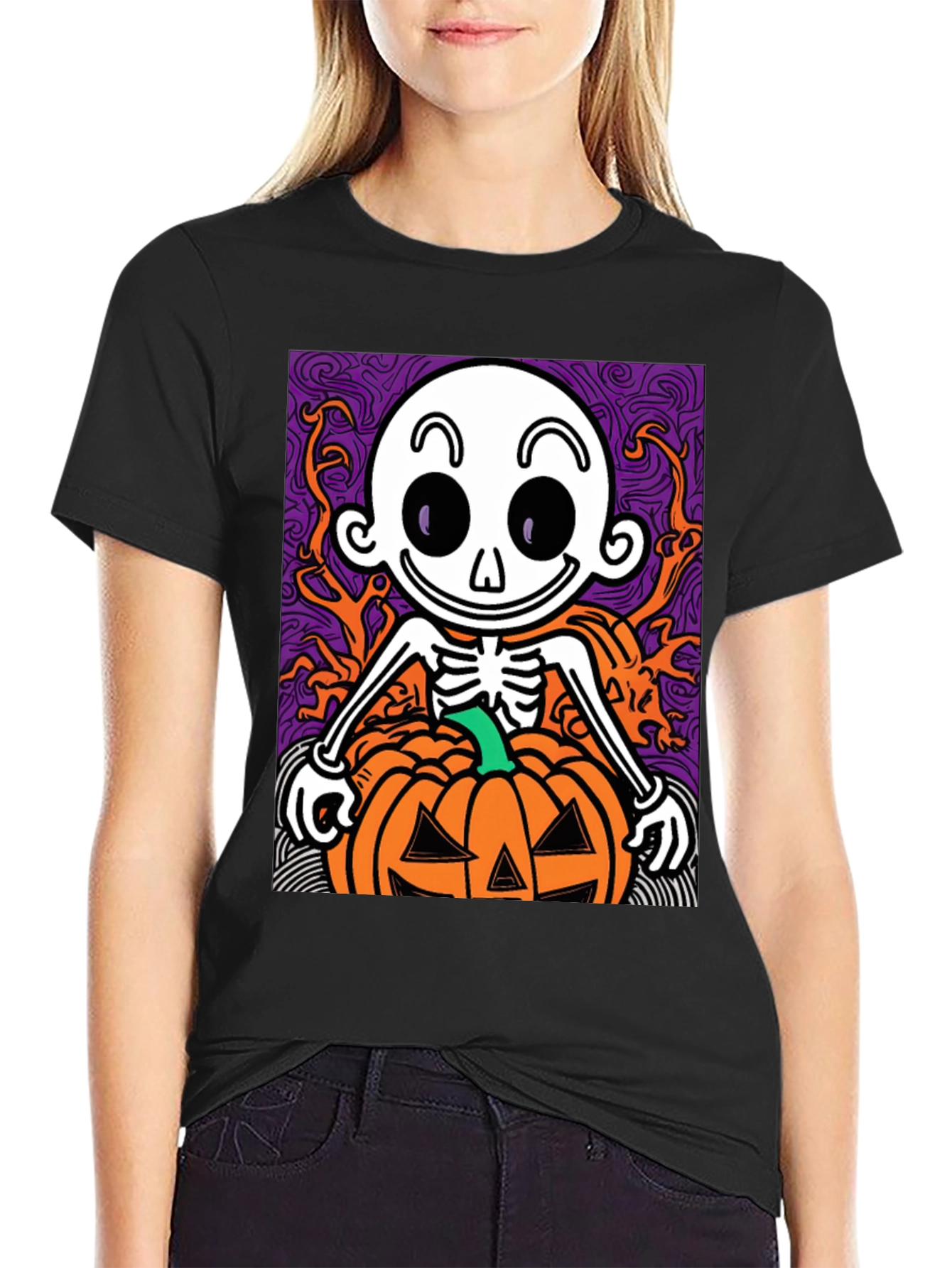 Spooky Skeleton Pumpkin Halloween T-Shirt