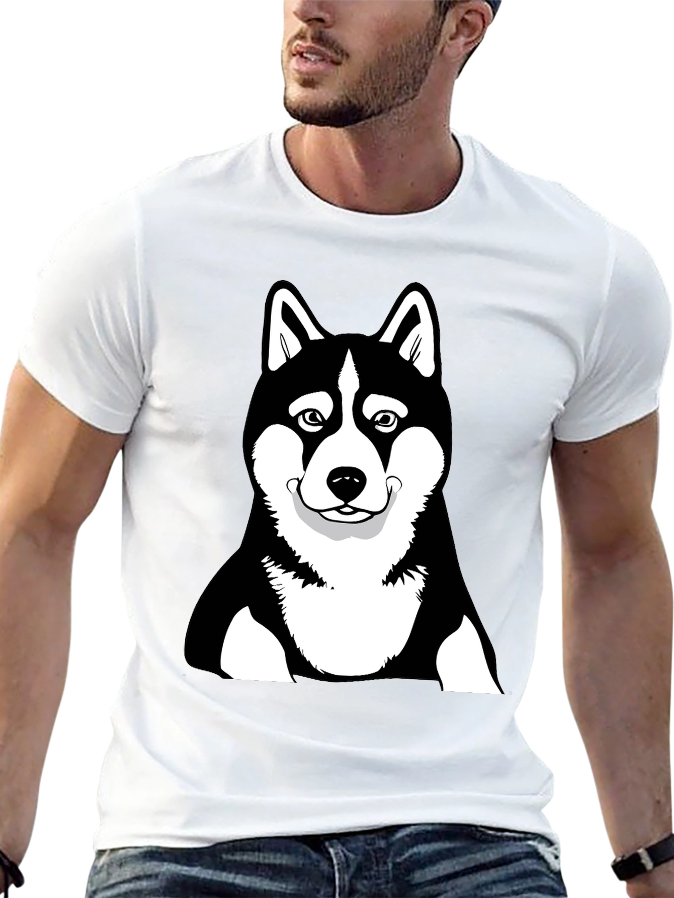 Husky Dog Graphic Black T-Shirt