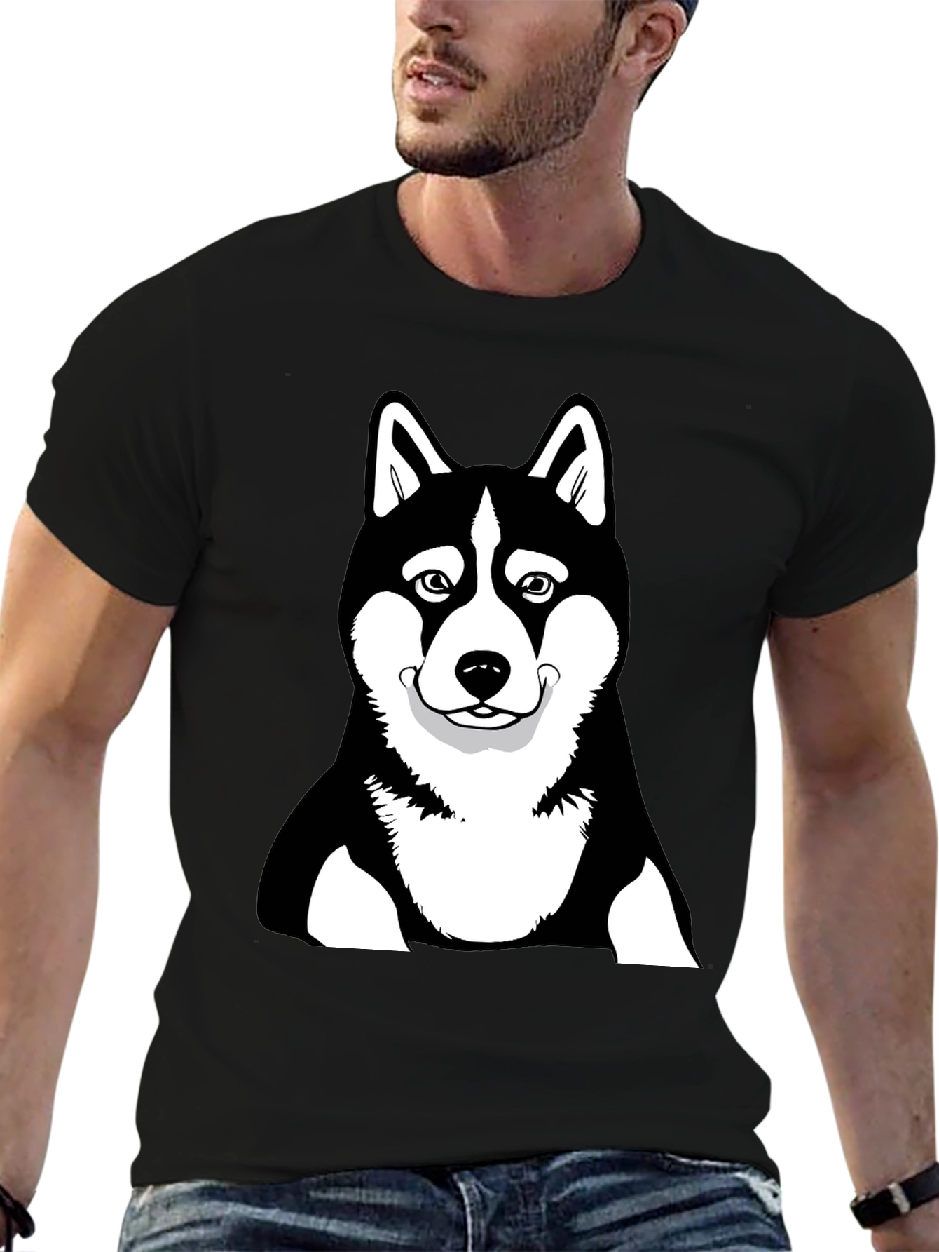 Husky Dog Graphic Black T-Shirt