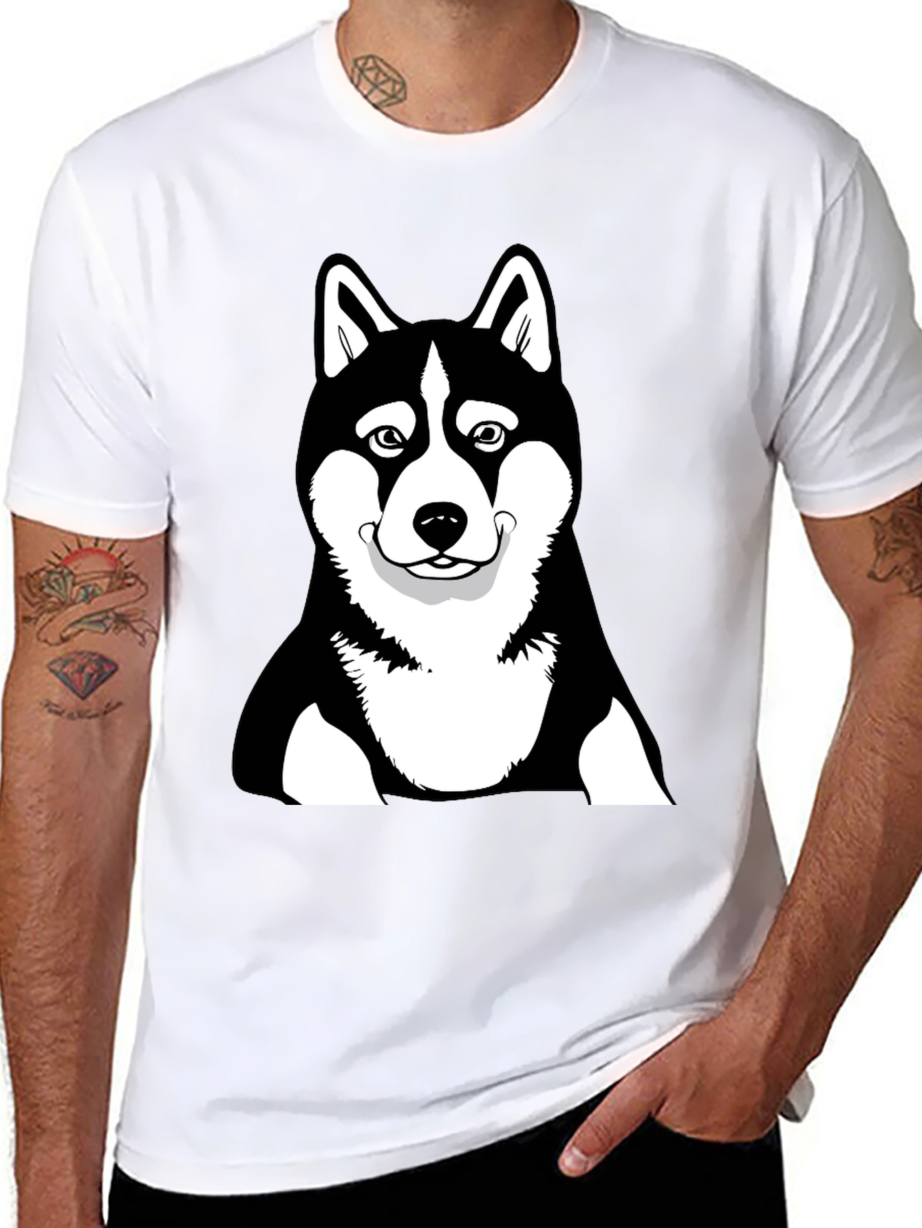 Husky Dog Graphic Black T-Shirt