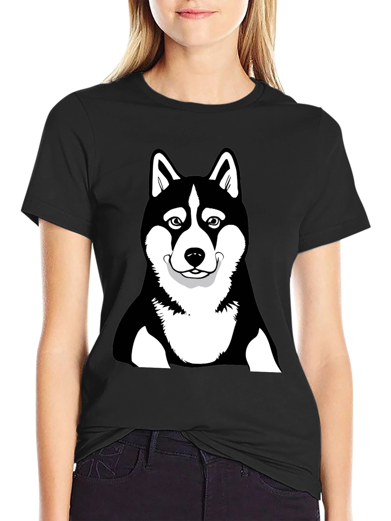 Husky Dog Graphic Black T-Shirt