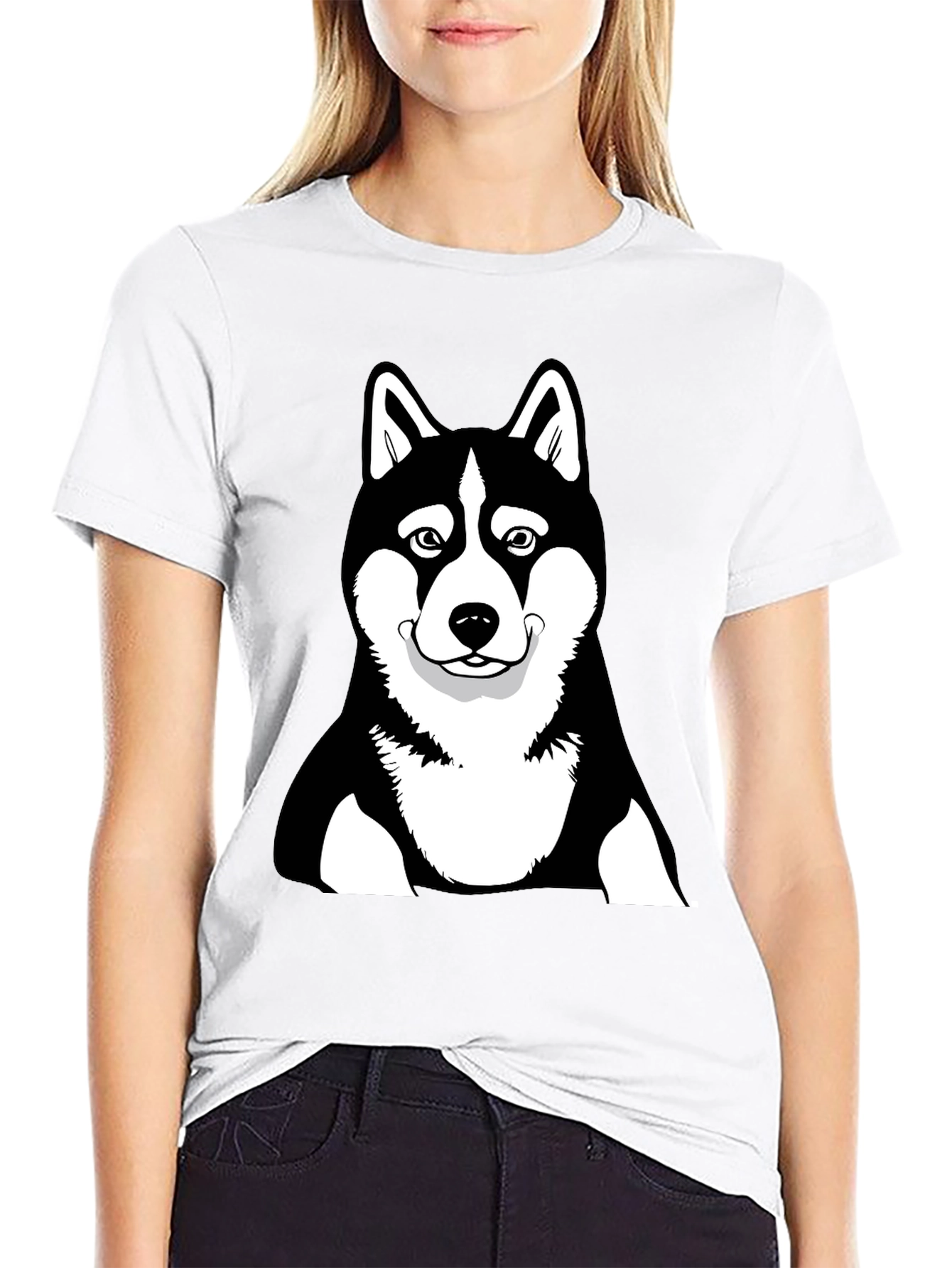 Husky Dog Graphic Black T-Shirt