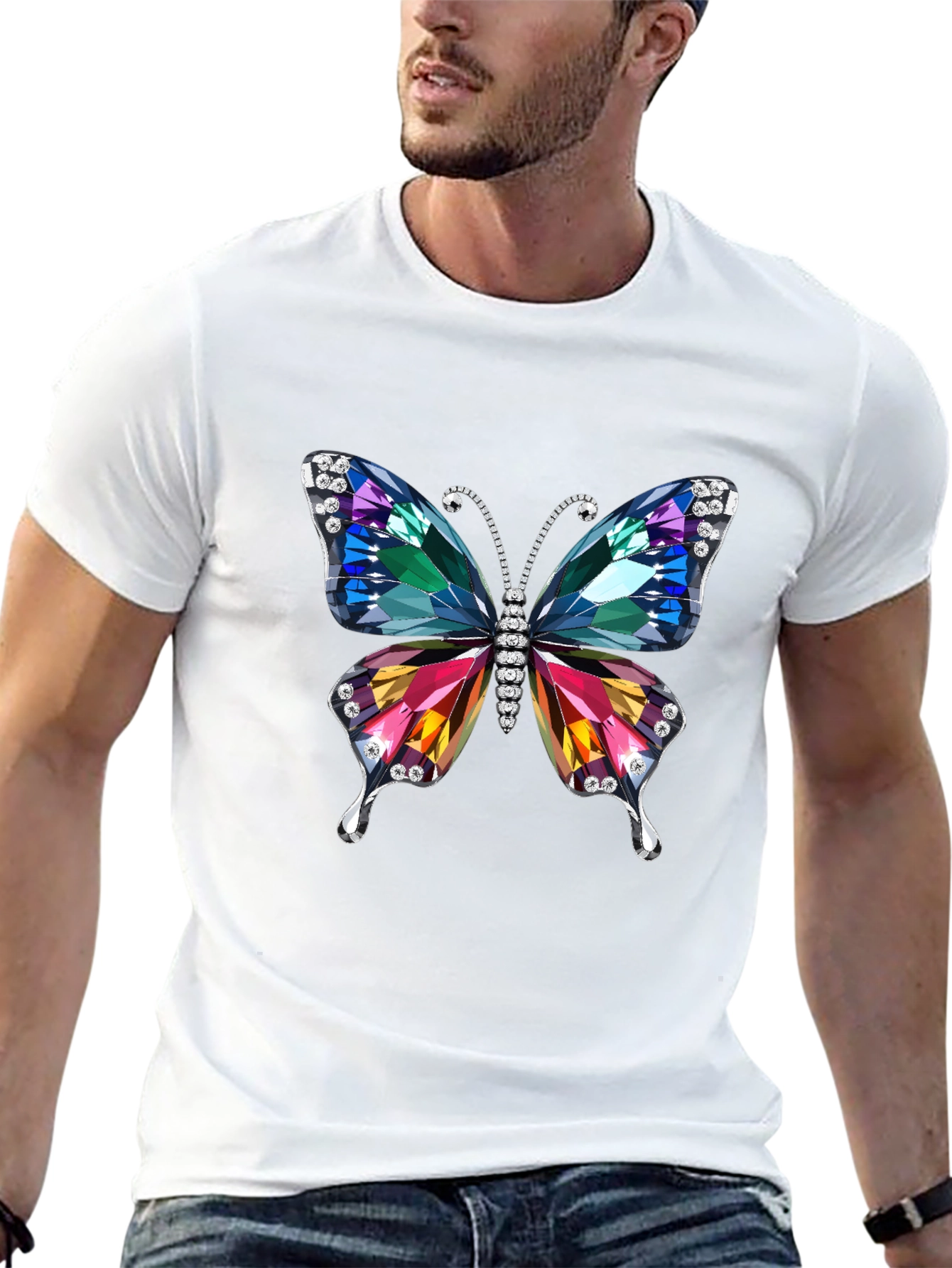 Butterfly Jewel Graphic Black T-Shirt