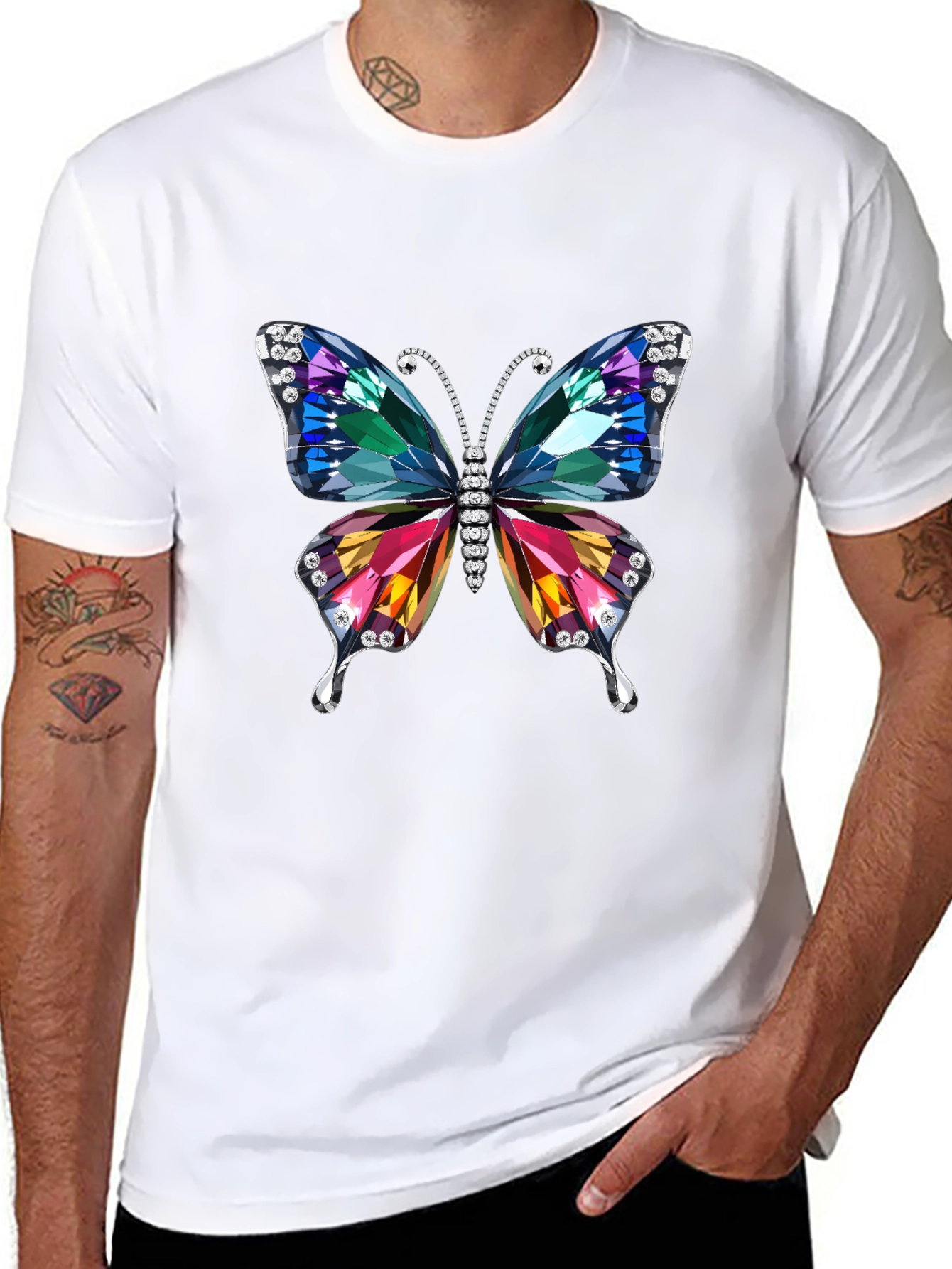 Butterfly Jewel Graphic Black T-Shirt