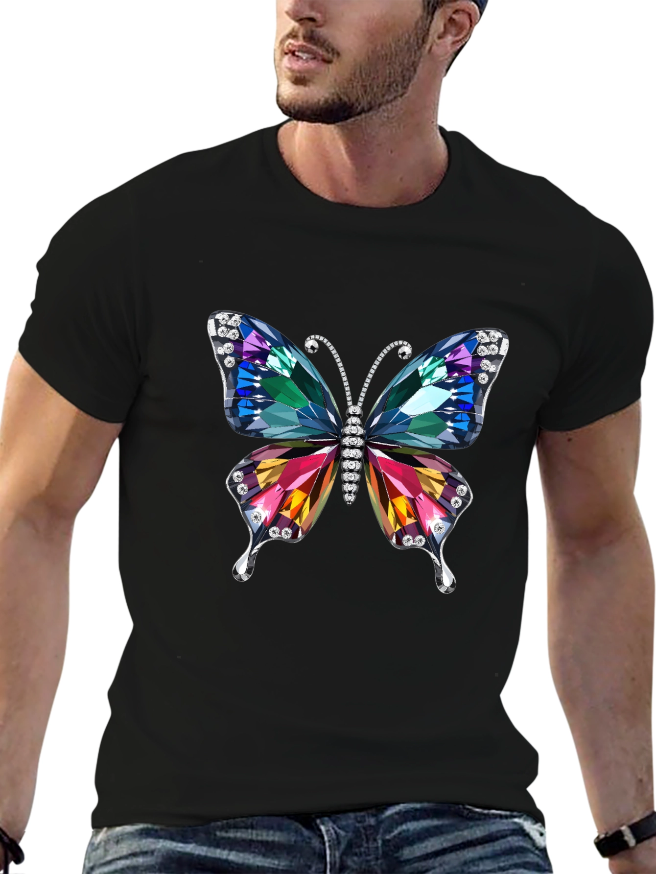 Butterfly Jewel Graphic Black T-Shirt