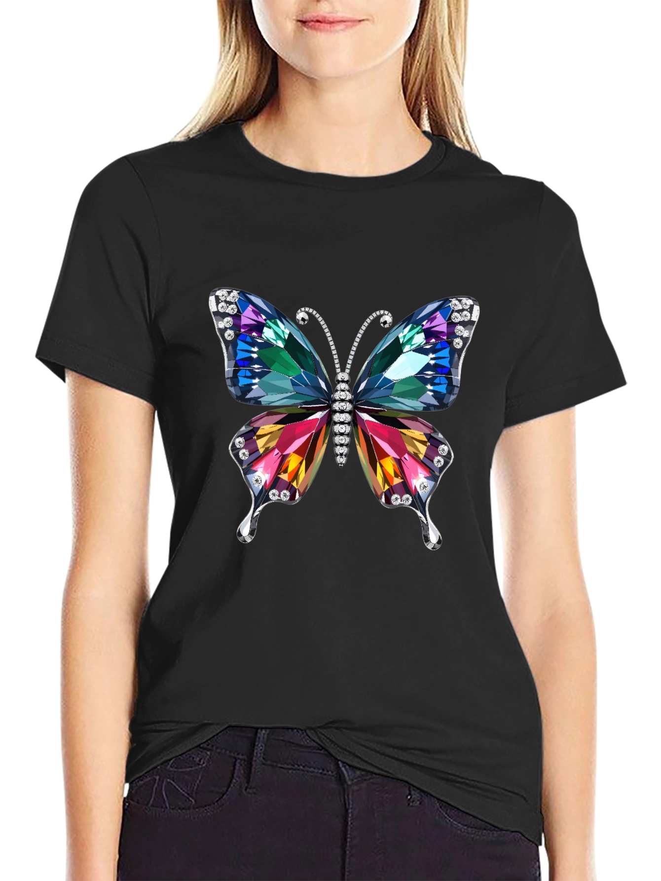 Butterfly Jewel Graphic Black T-Shirt
