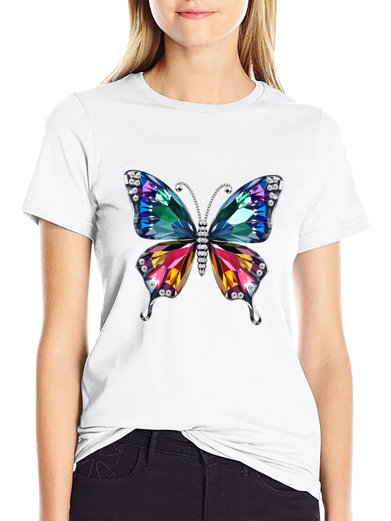 Butterfly Jewel Graphic Black T-Shirt