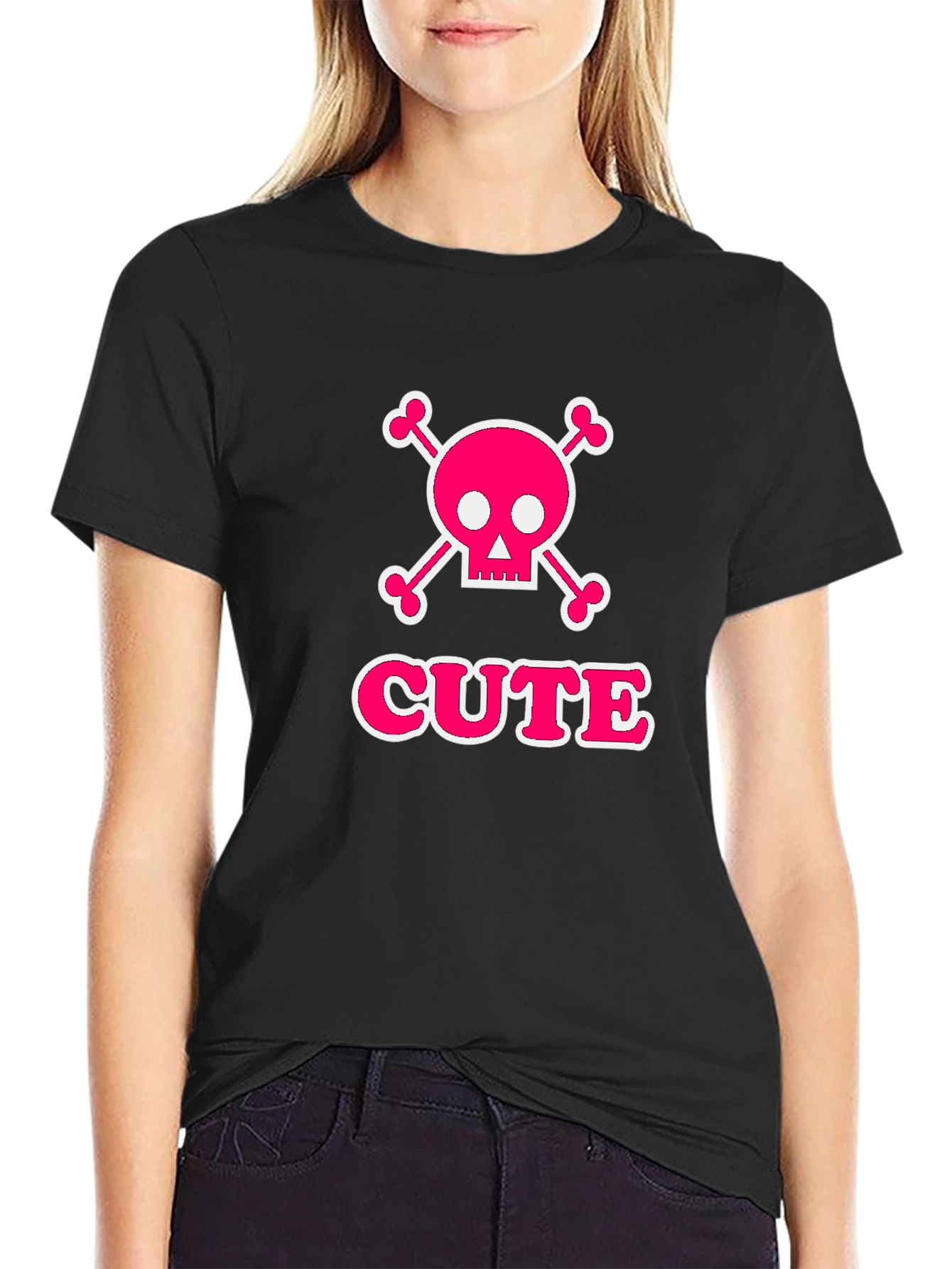 Cute Skull & Crossbones Graphic Tee - Black