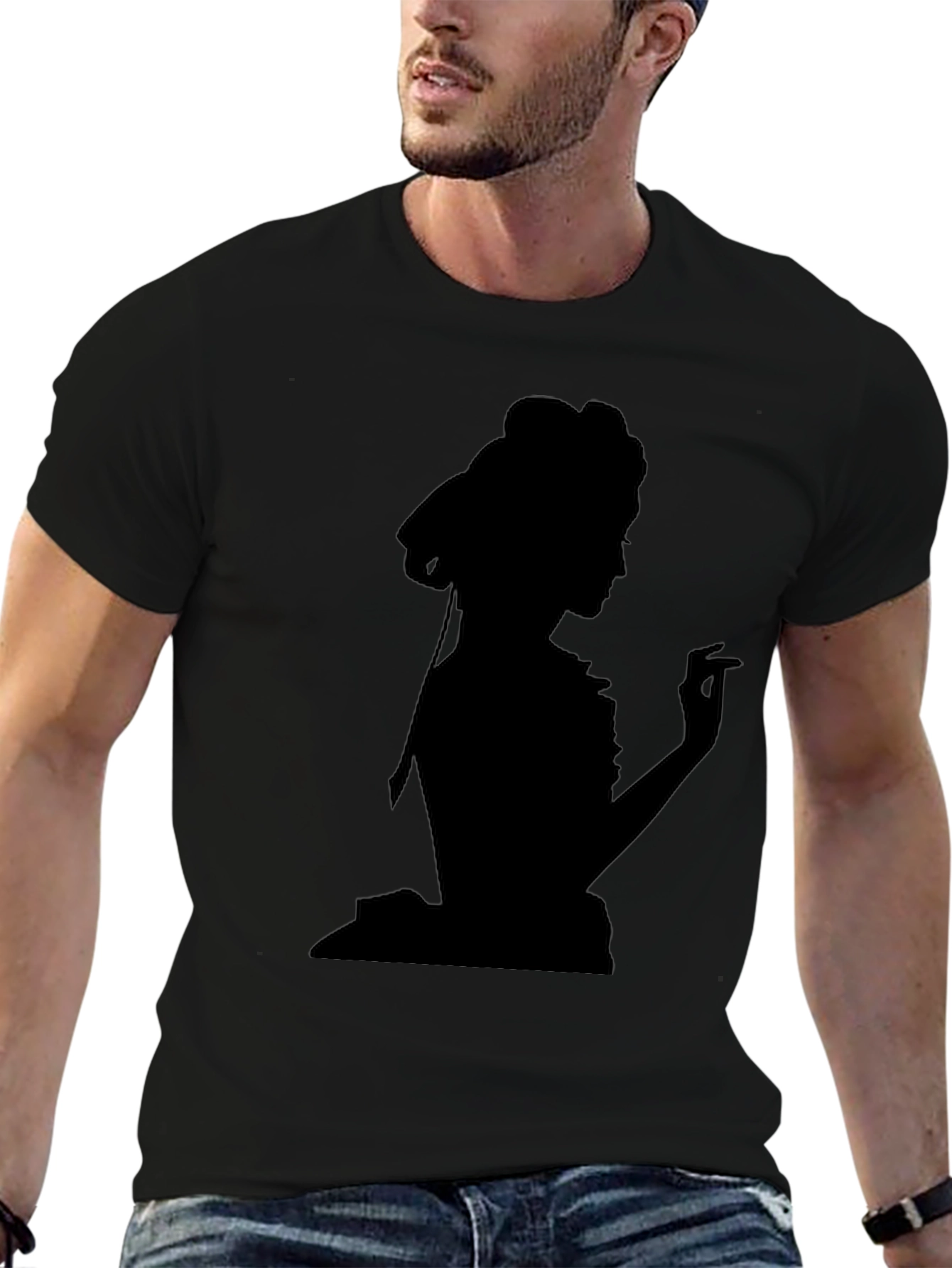 Silhouette Lady Tee - Elegant Black Graphic T-Shirt