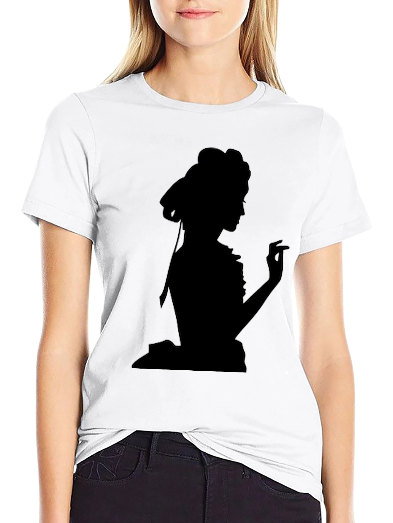 Silhouette Lady Tee - Elegant Black Graphic T-Shirt