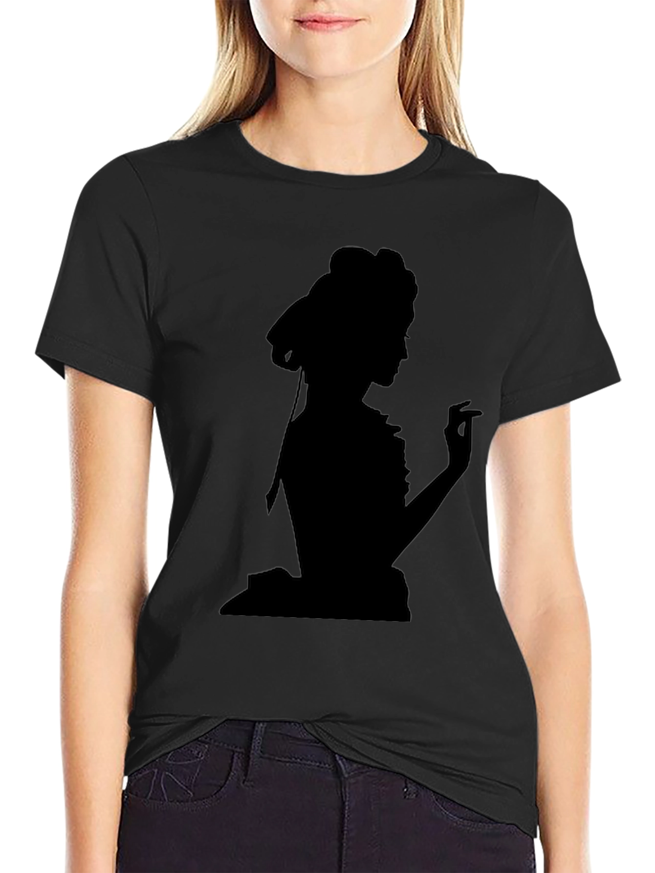 Silhouette Lady Tee - Elegant Black Graphic T-Shirt