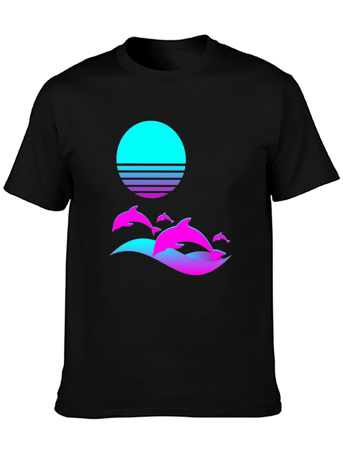 Retro Dolphin Sunset Graphic Tee - Black