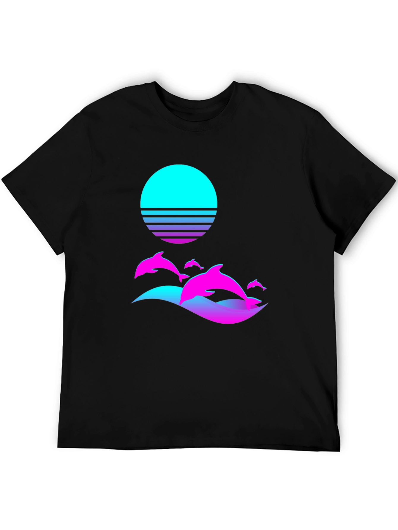 Retro Dolphin Sunset Graphic Tee - Black