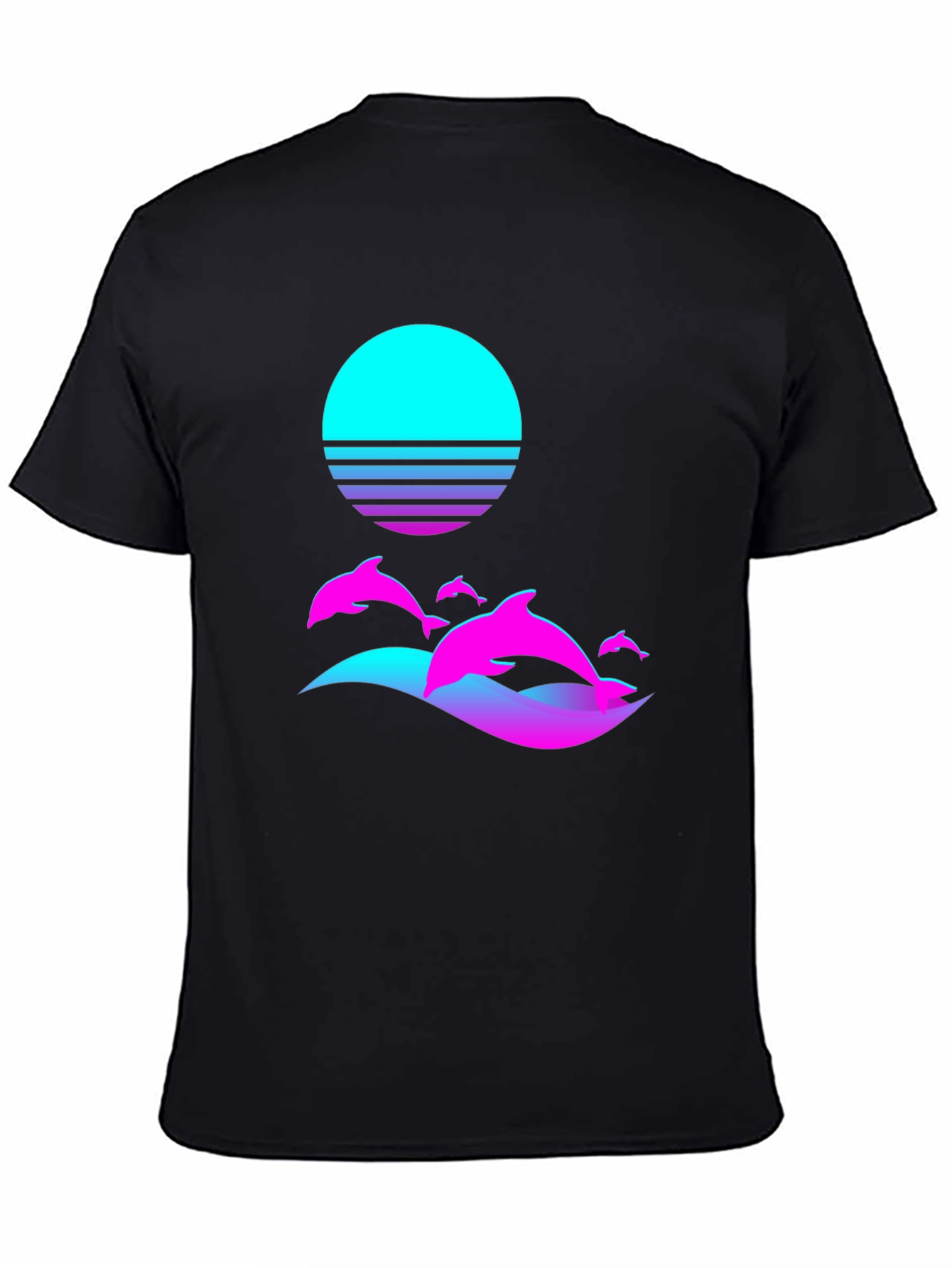 Retro Dolphin Sunset Graphic Tee - Black