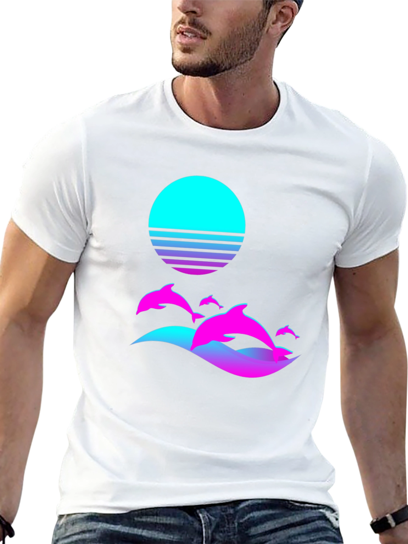 Retro Dolphin Sunset Graphic Tee - Black