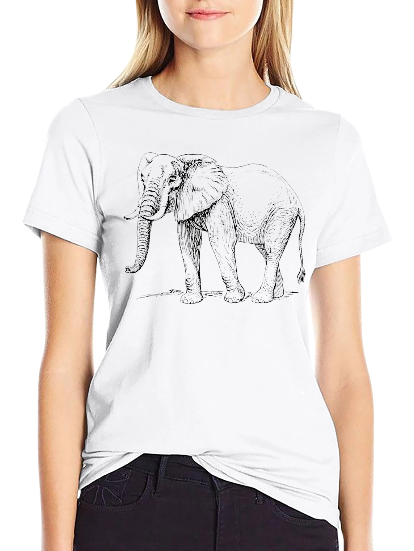 Elephant Sketch Black T-Shirt