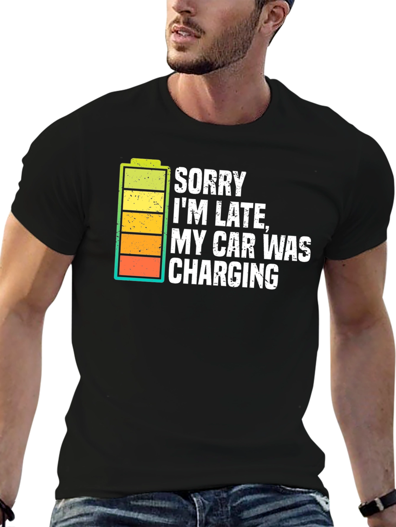 Sorry Im Late Electric Car Charging Graphic Tee