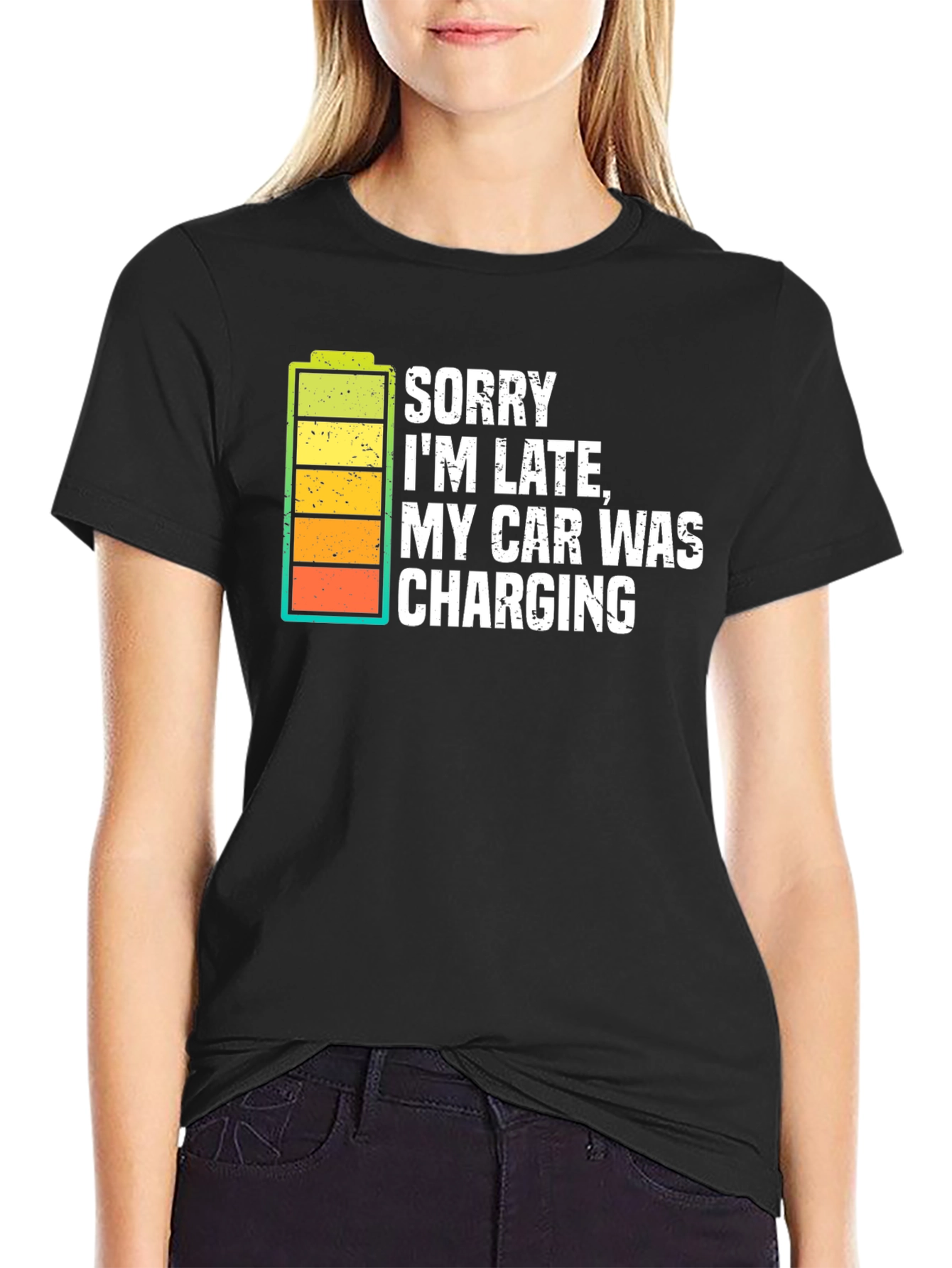 Sorry Im Late Electric Car Charging Graphic Tee