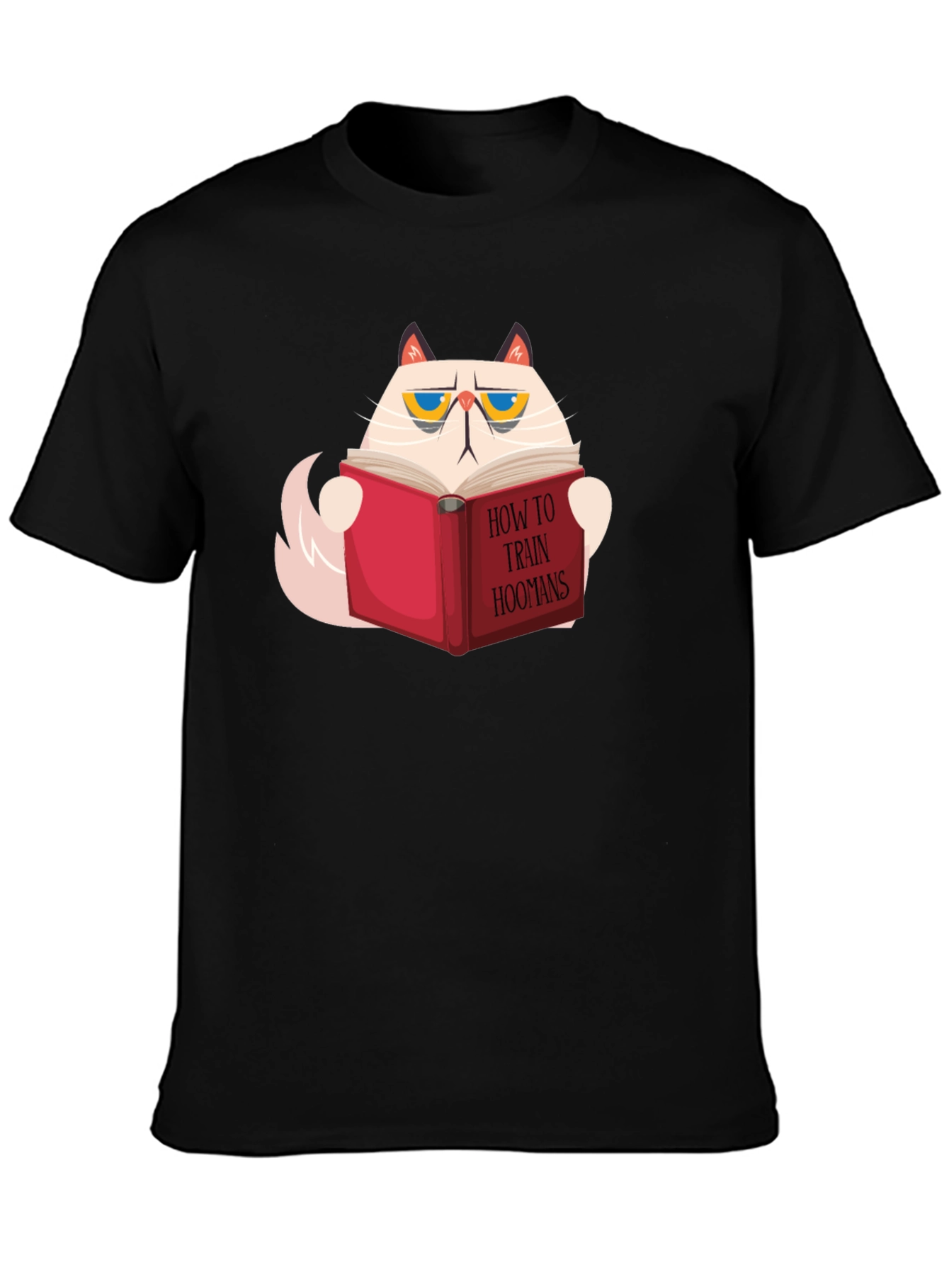 Cat Reading How To Train Hoomans Black T-Shirt