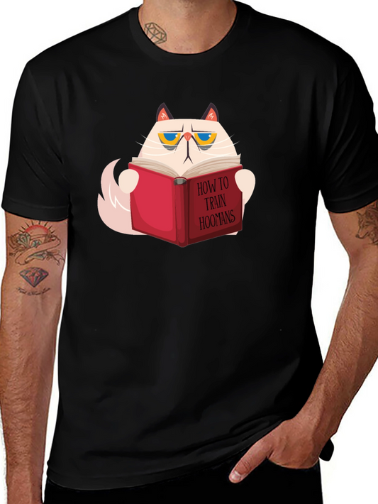 Cat Reading How To Train Hoomans Black T-Shirt